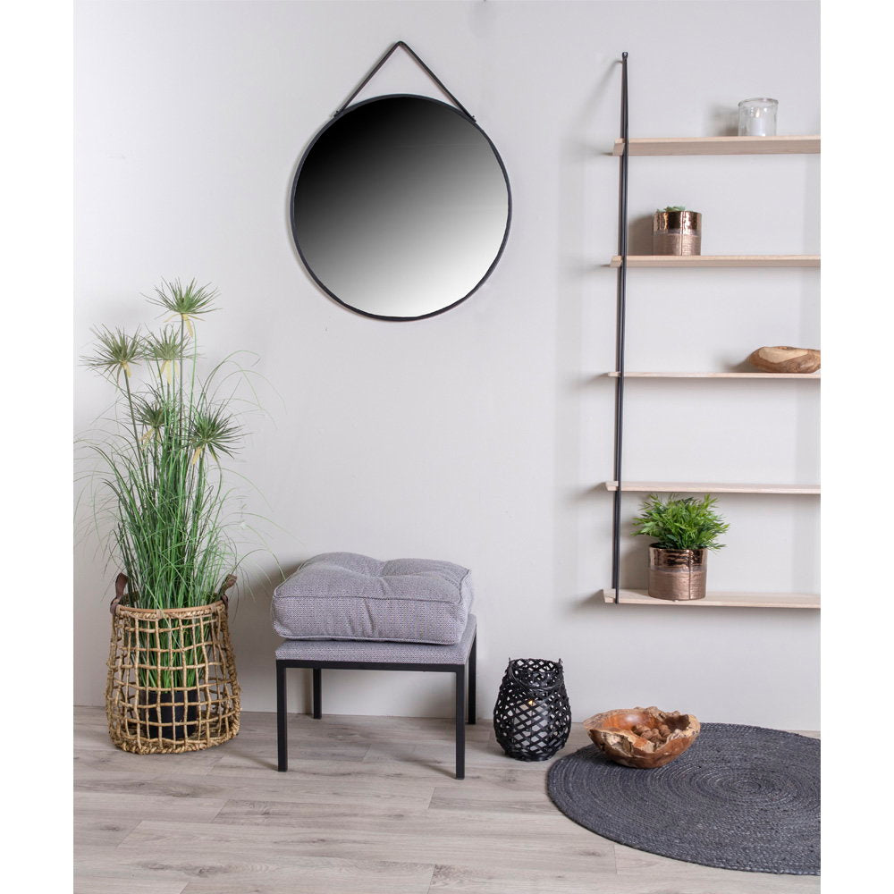 Raik Wandspiegel rund – Stahl/Kunstleder Schwarz, ø 60 cm – Ansicht 2