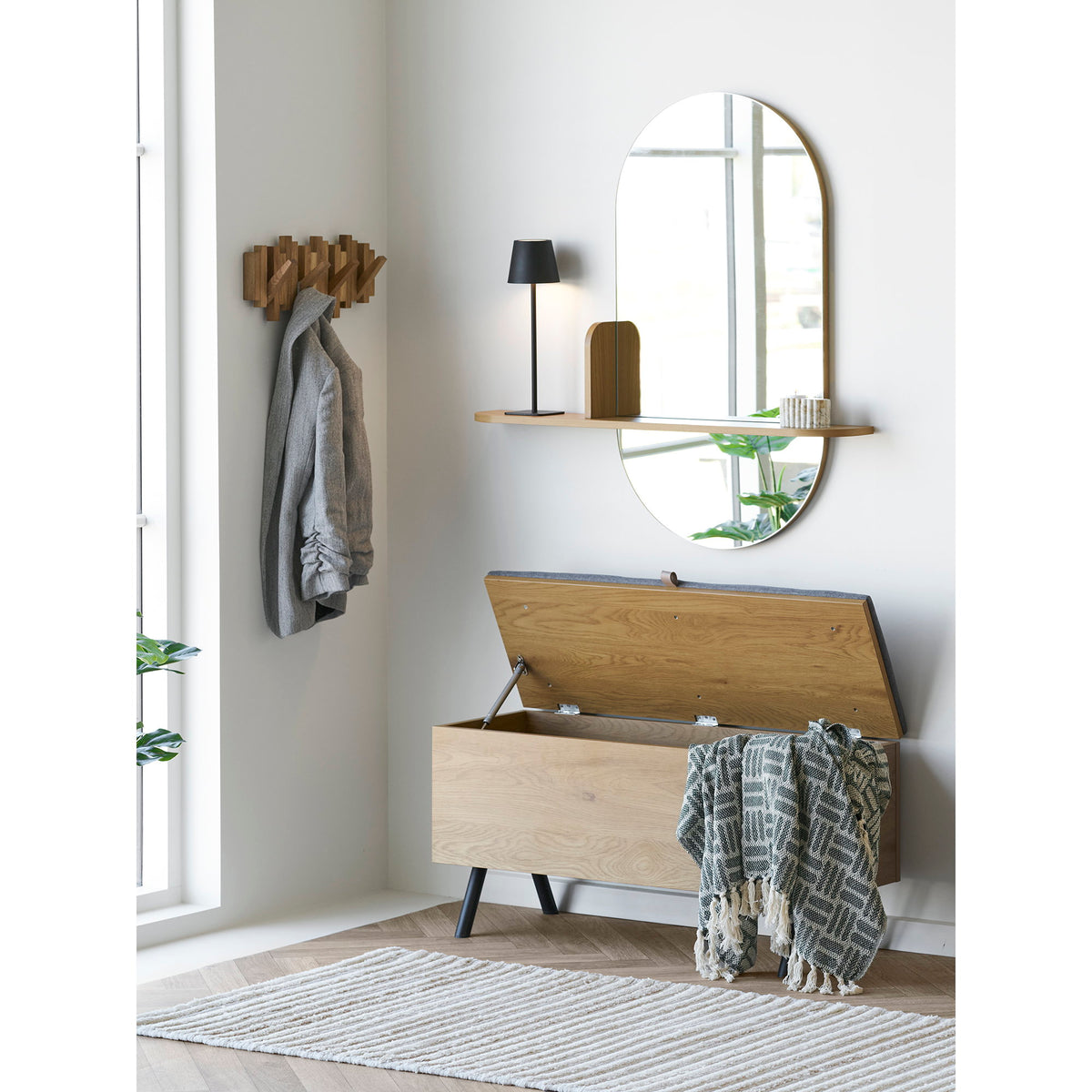 Simon Wandspiegel mit Ablage – Eichenoptik Natur, 92 × 15 × 94,5 cm – Ansicht 6