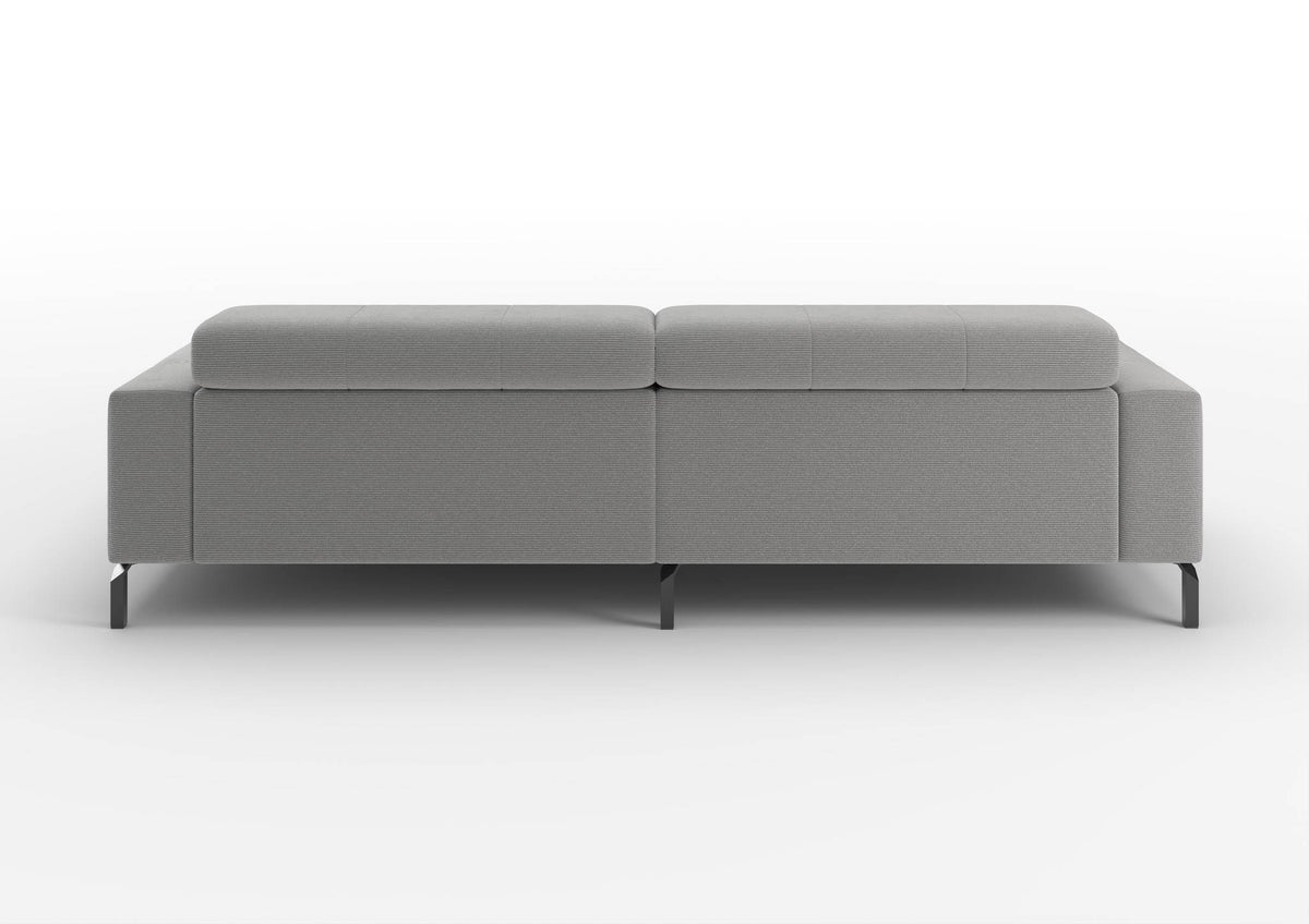 Kalmar Ecksofa kompakt mit Ottomane in Feincord Grau, Ottomane rechts – Rückansicht