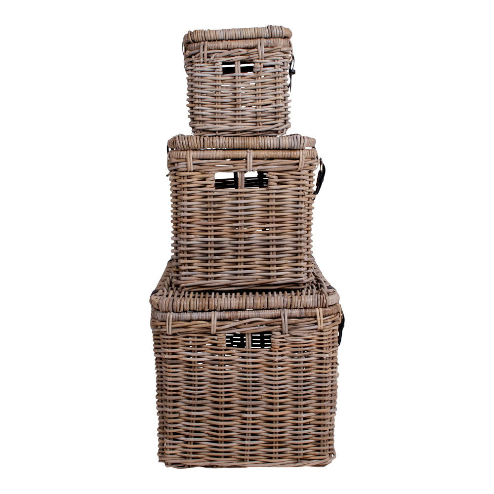 Uta Aufbewahrungstruhe 3er-Set – Kubu-Rattan Grau – Ansicht 4
