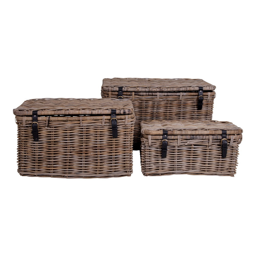 Uta Aufbewahrungstruhe 3er-Set – Kubu-Rattan Grau von Luiva Living
