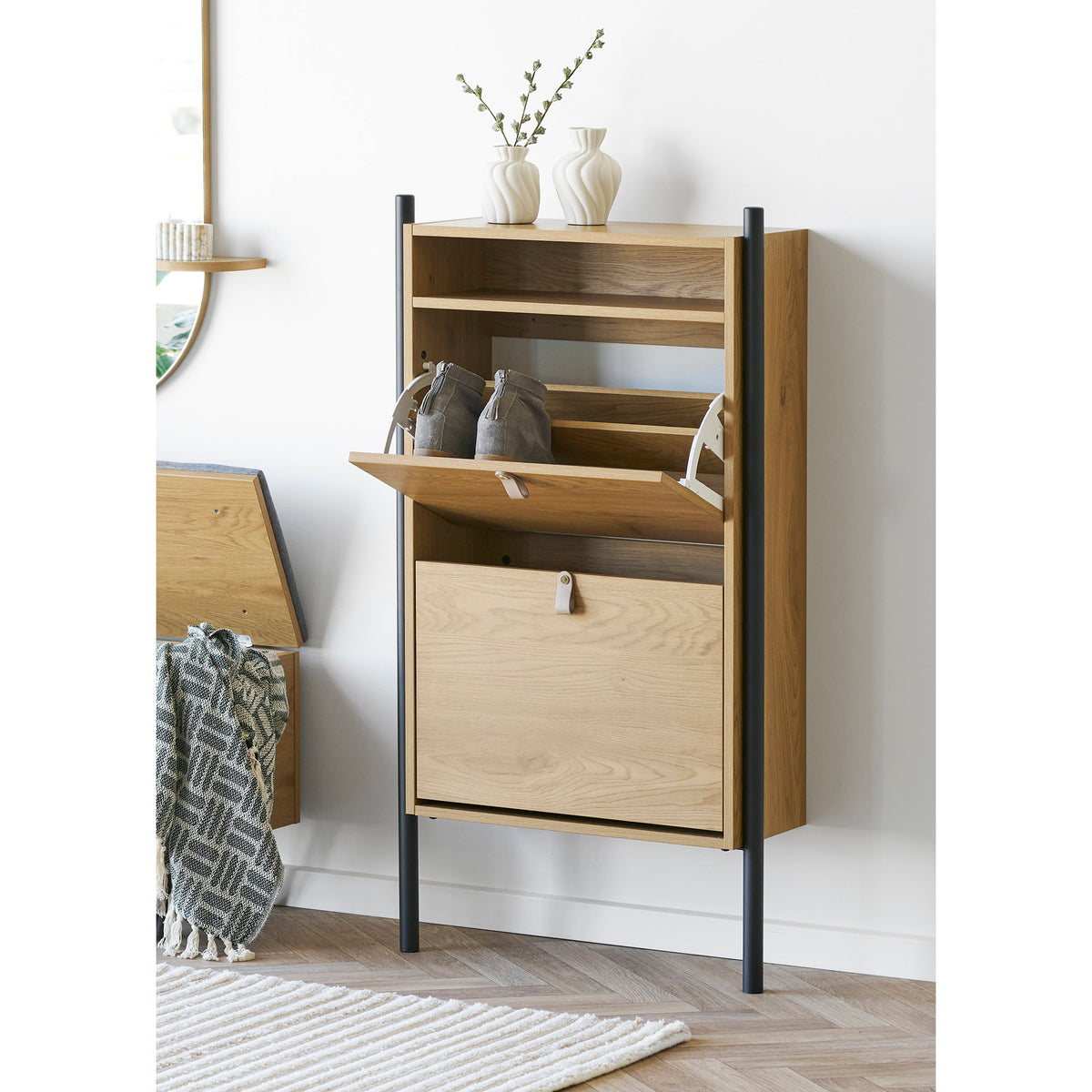 Simon Schuhschrank – Eichenoptik Natur, 62 × 26 × 118 cm – Ansicht 7