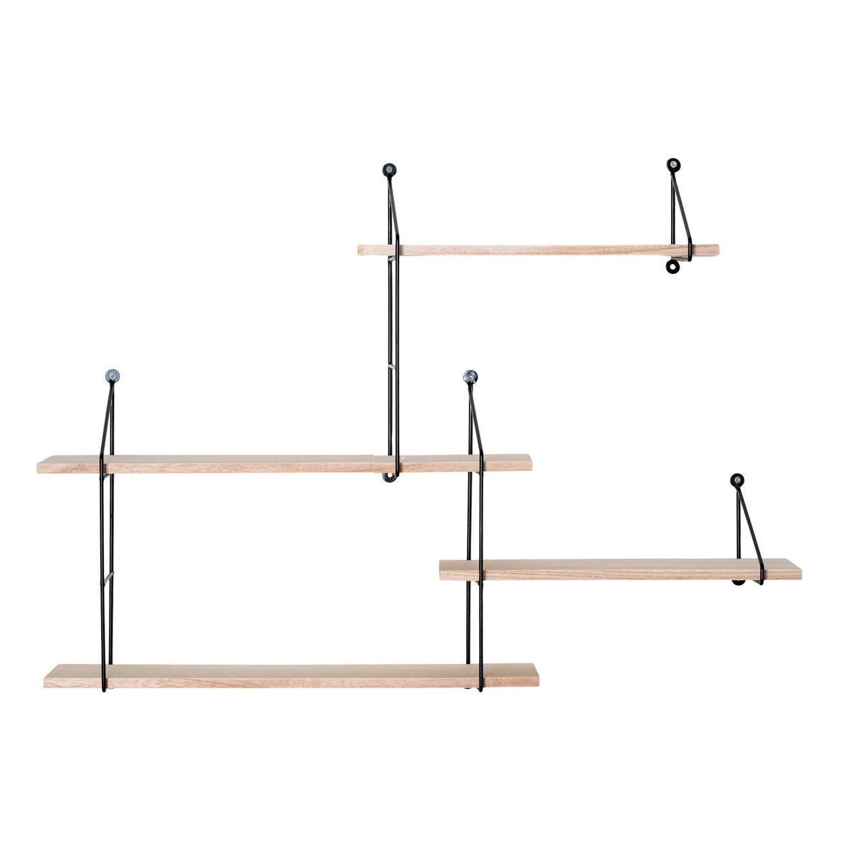 Nika Wandregal mit 4 Ablagen – Holz Natur, Rahmen Schwarz, 99 × 17,5 × 62 cm – Ansicht 2