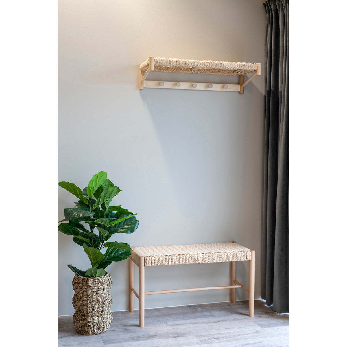 Yuki Hutablage – Pappelholz/Geflecht Natur, 78 × 31 cm – Ansicht 4