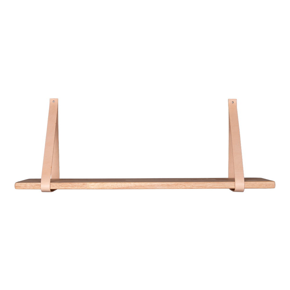 Lino Wandregal mit Lederriemen – Kautschukholz Natur, Riemen Braun, 120 × 20 cm – Ansicht 2