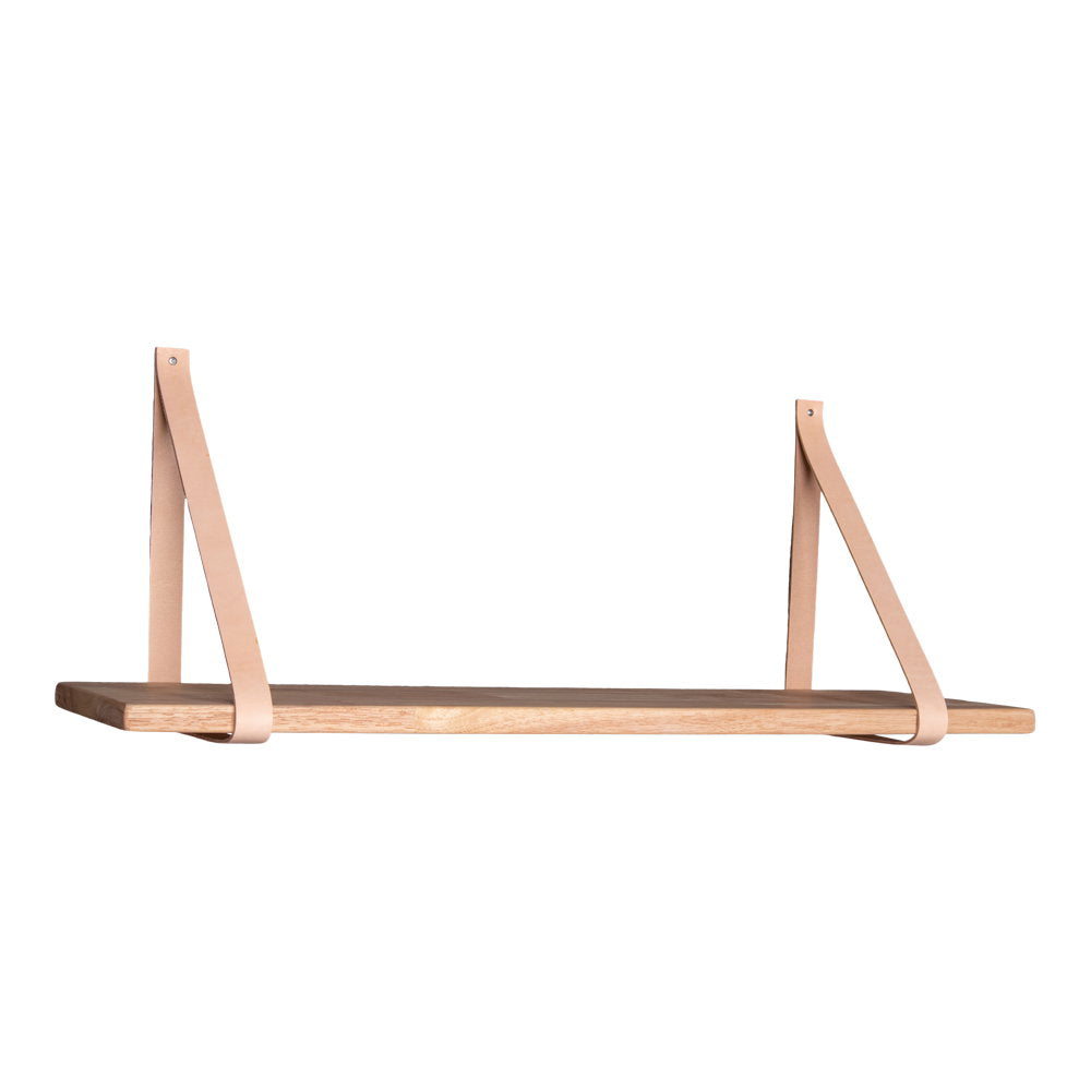 Lino Wandregal mit Lederriemen – Kautschukholz Natur, Riemen Braun, 120 × 20 cm von Luiva Living