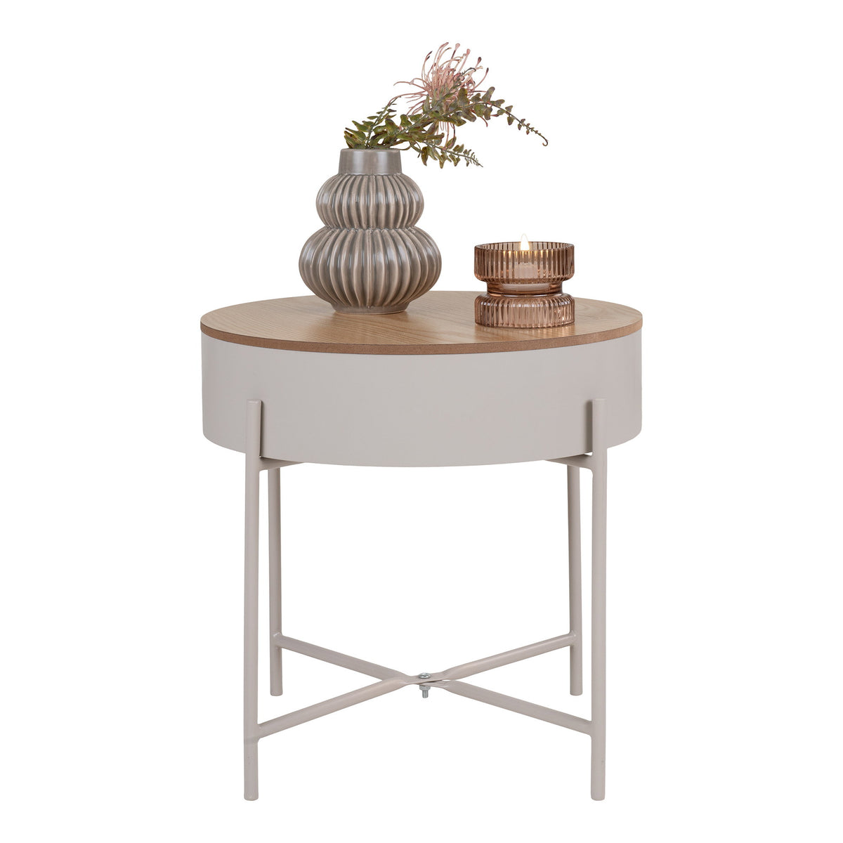 Mia Beistelltisch rund – Stahl Beige, Tischplatte Natur, ø 40 × 40 cm – Ansicht 2