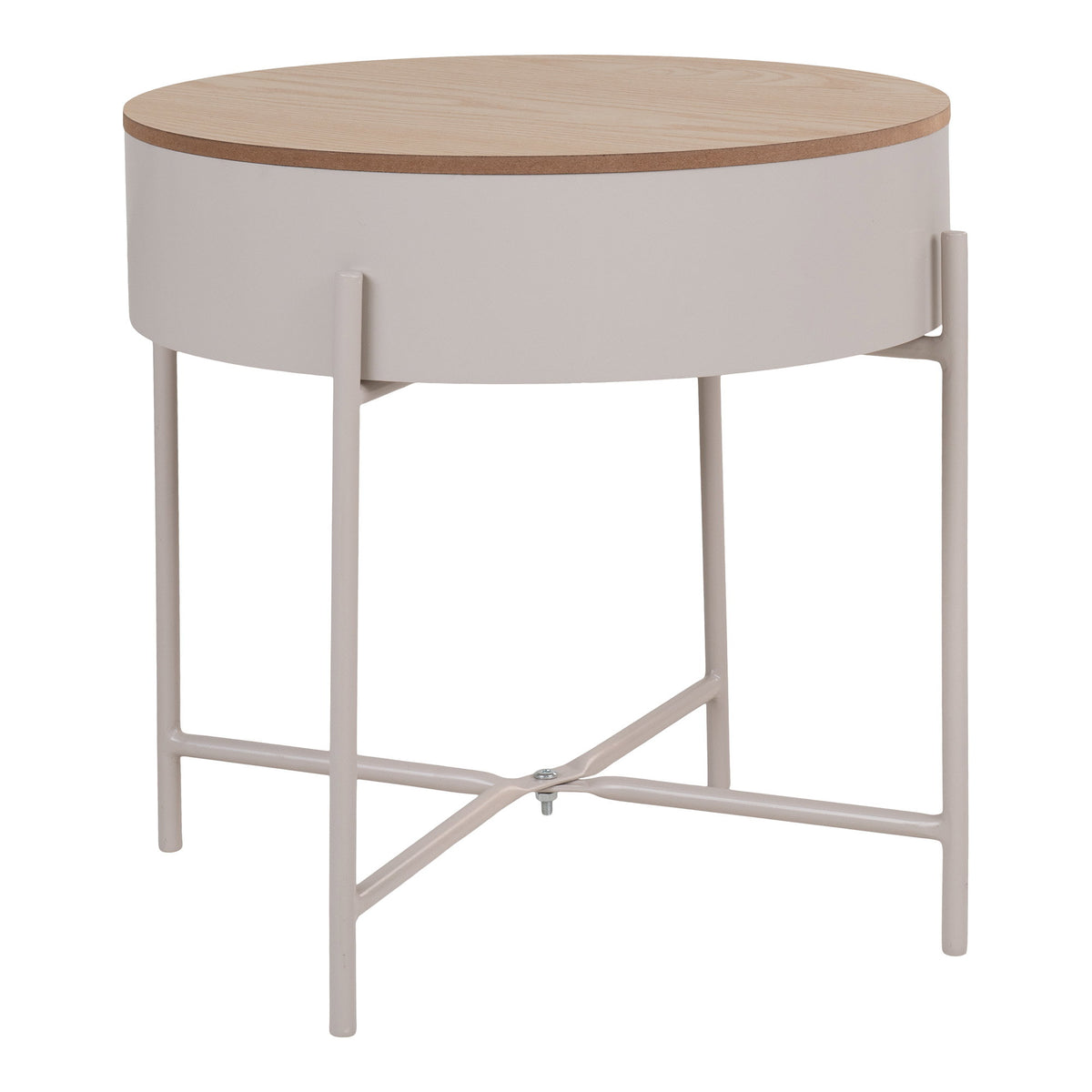 Mia Beistelltisch rund – Stahl Beige, Tischplatte Natur, ø 40 × 40 cm – Ansicht 3