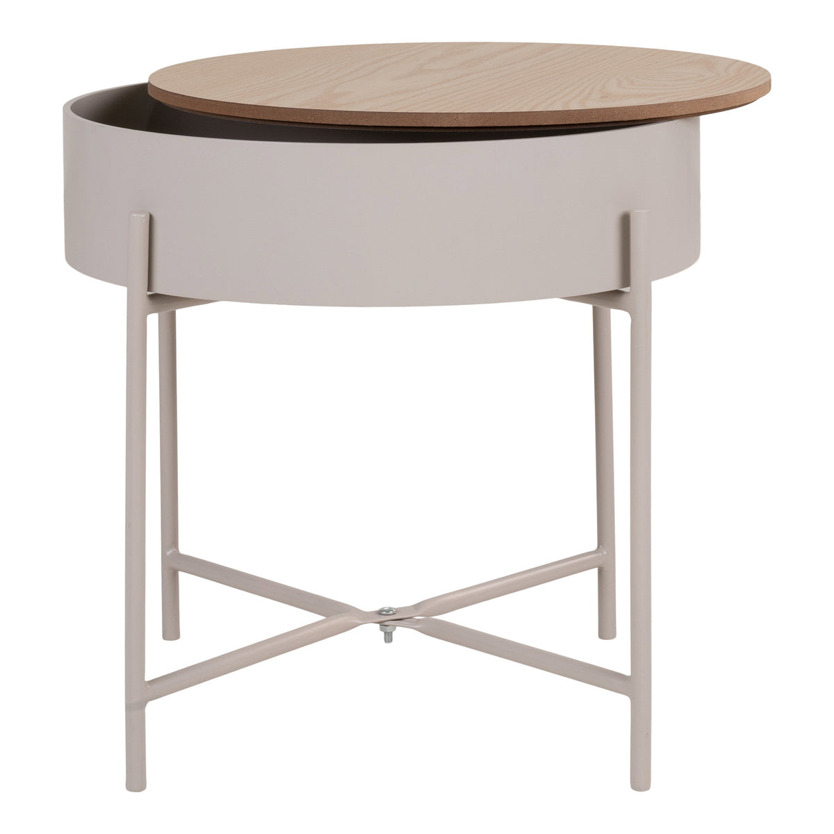 Mia Beistelltisch rund – Stahl Beige, Tischplatte Natur, ø 40 × 40 cm – Ansicht 4