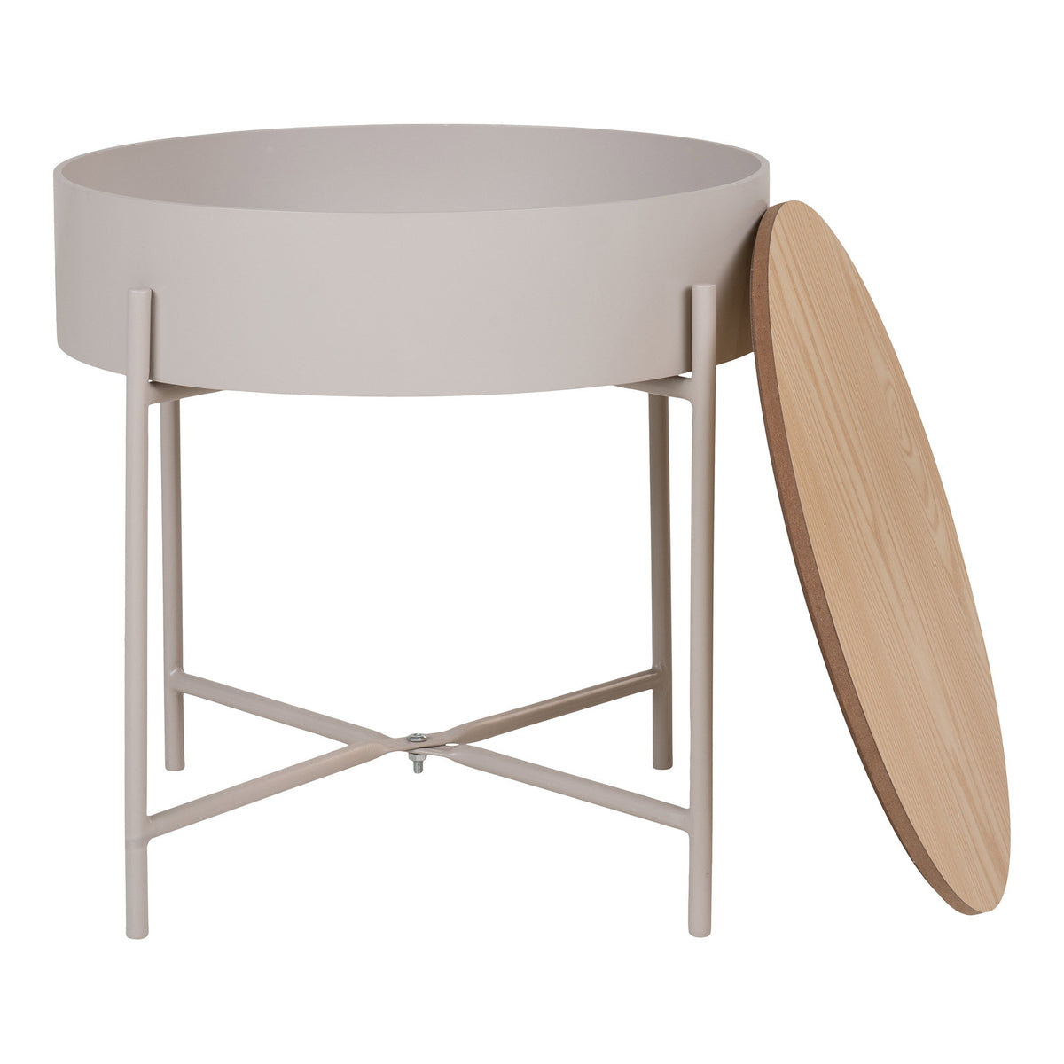 Mia Beistelltisch rund – Stahl Beige, Tischplatte Natur, ø 40 × 40 cm – Ansicht 5