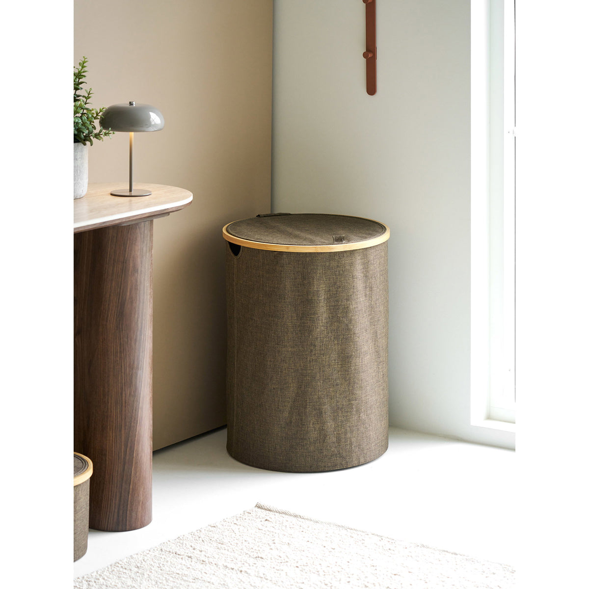 Sven Wäschekorb rund – Bambus/Textil Braun, ø 45 × 60 cm – Ansicht 6