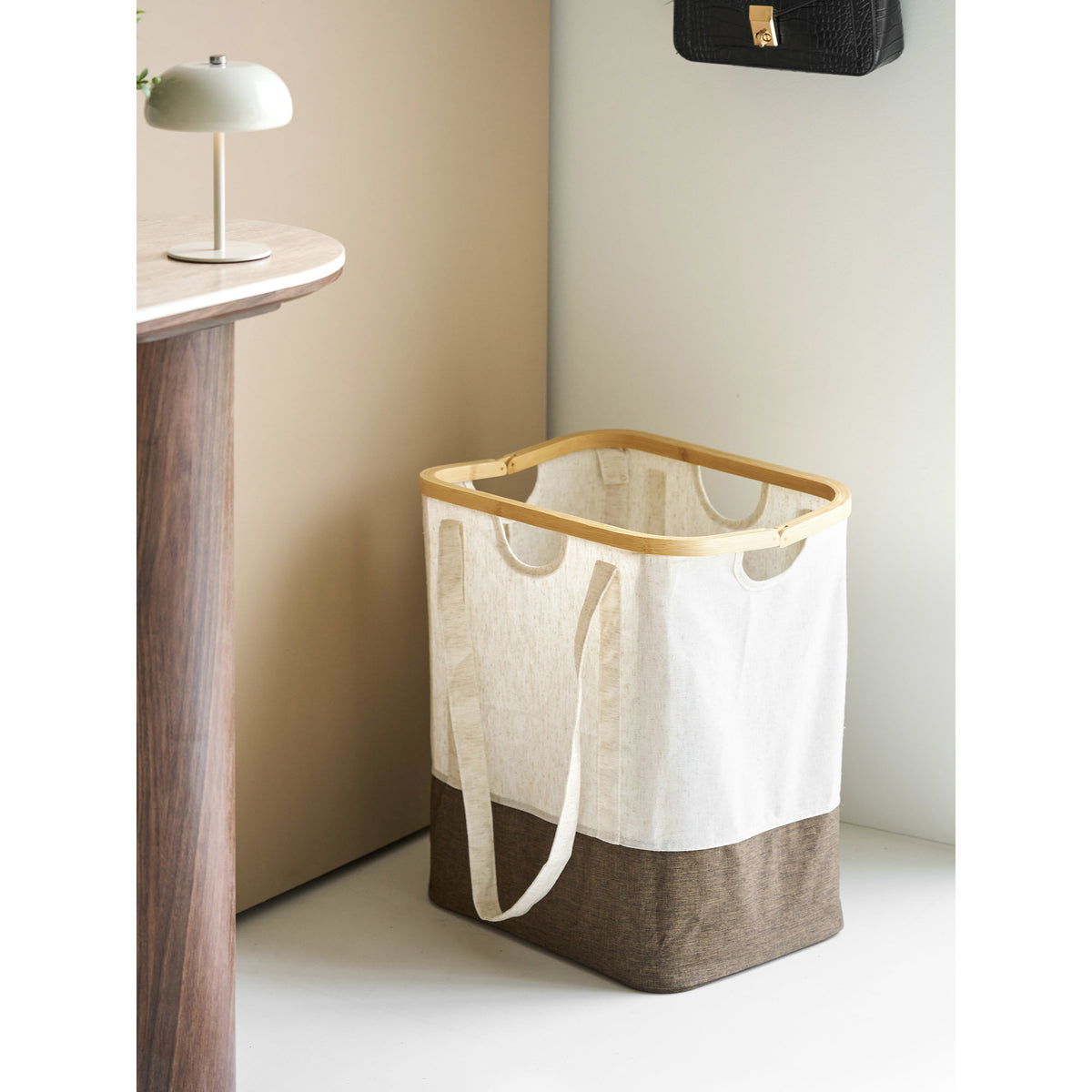 Sven Wäschesack – Bambus/Textil Cremeweiß/Braun, 40 × 30 × 45 cm – Ansicht 6
