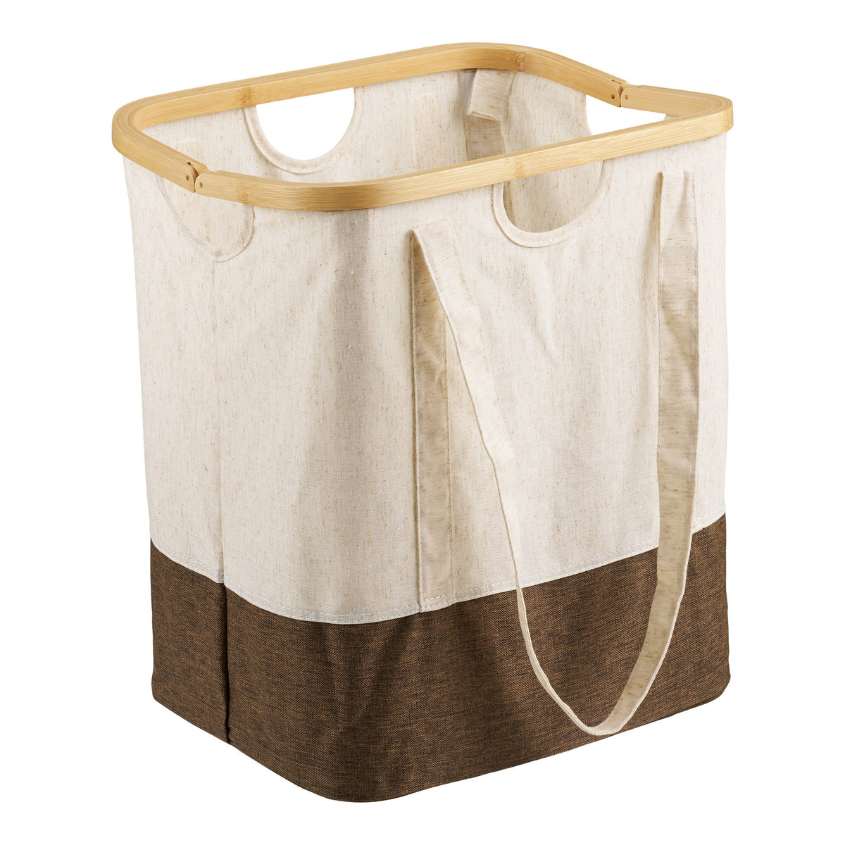 Sven Wäschesack – Bambus/Textil Cremeweiß/Braun, 40 × 30 × 45 cm von Luiva Living