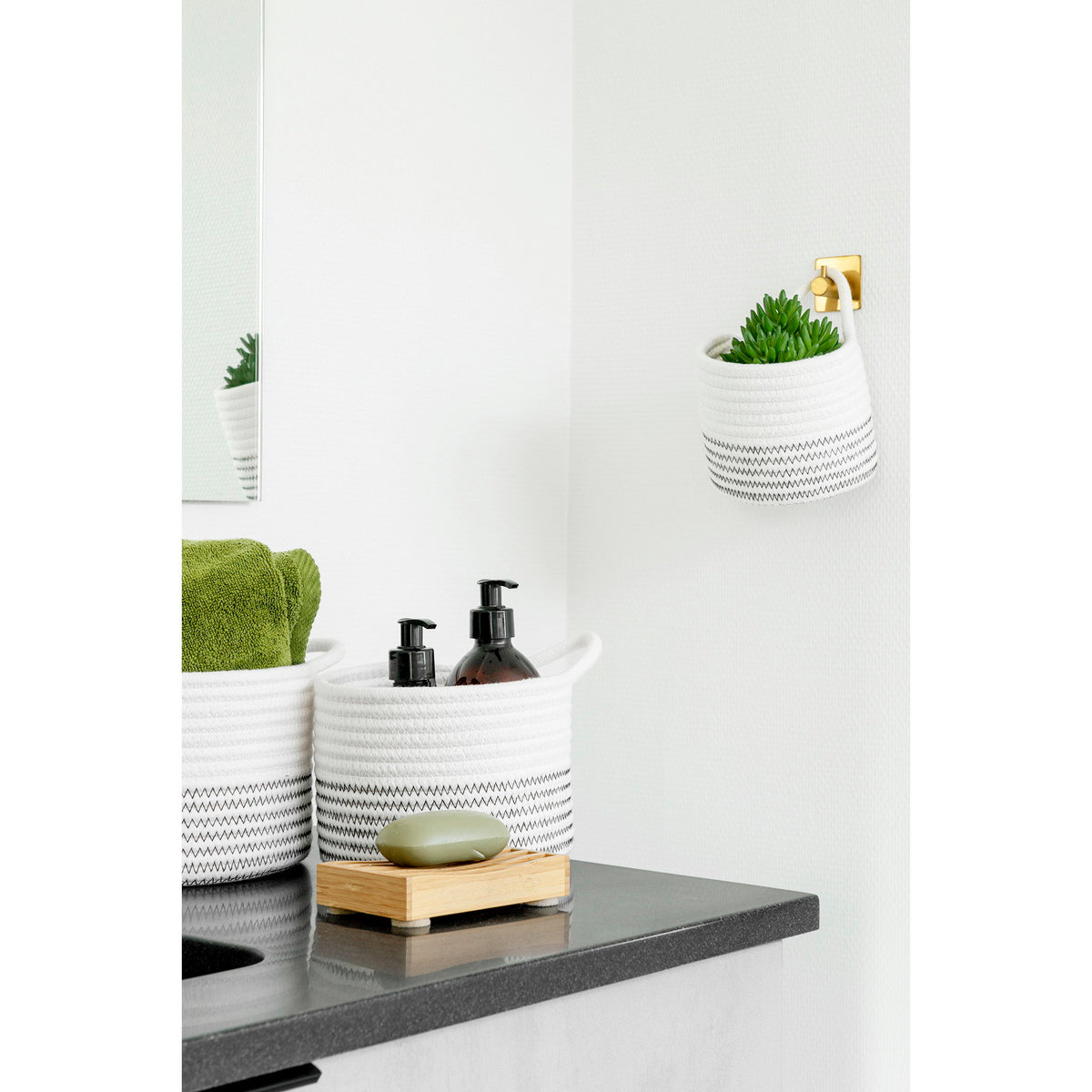 Aila Korb 3er-Set – Baumwolle Weiß/Grau – Ansicht 6