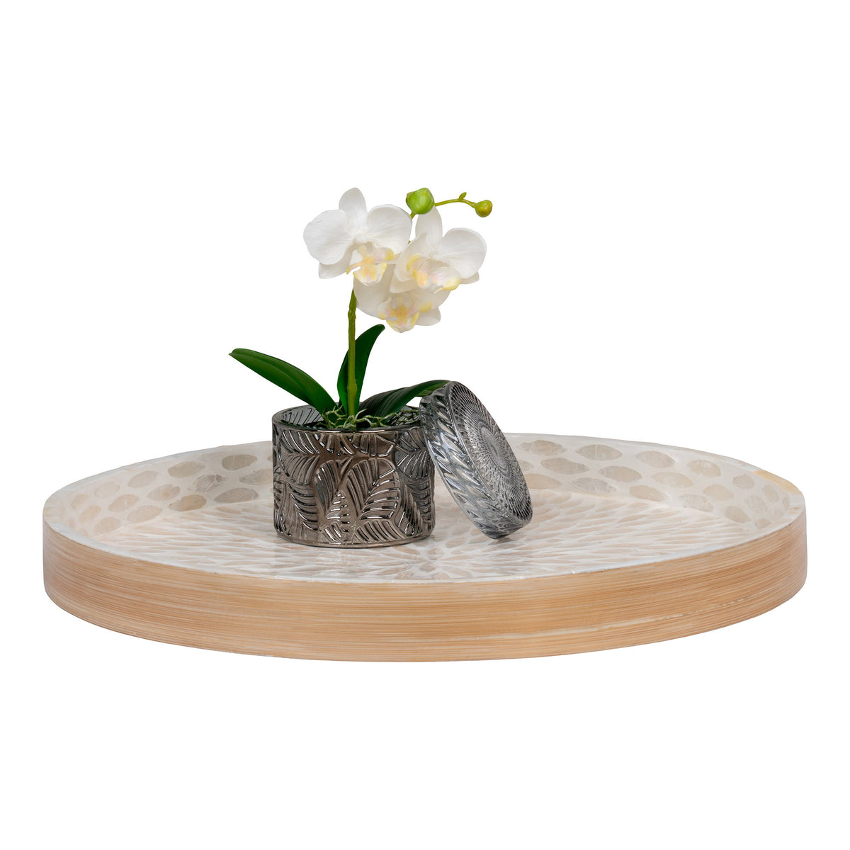 Tablett – Bambus/Capiz Beige, ø 40 × 3,5 cm – Ansicht 2