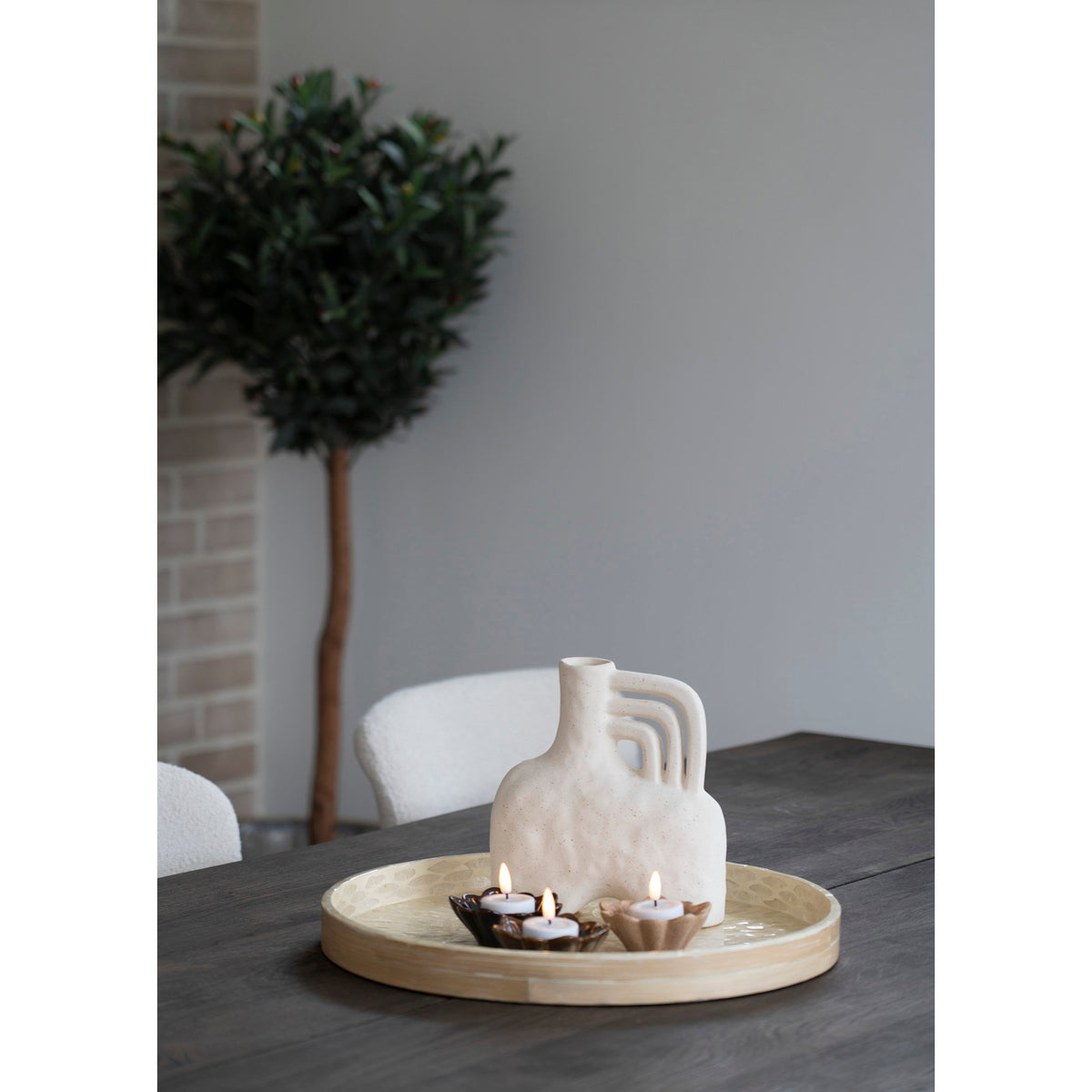 Tablett – Bambus/Capiz Beige, ø 40 × 3,5 cm – Ansicht 4