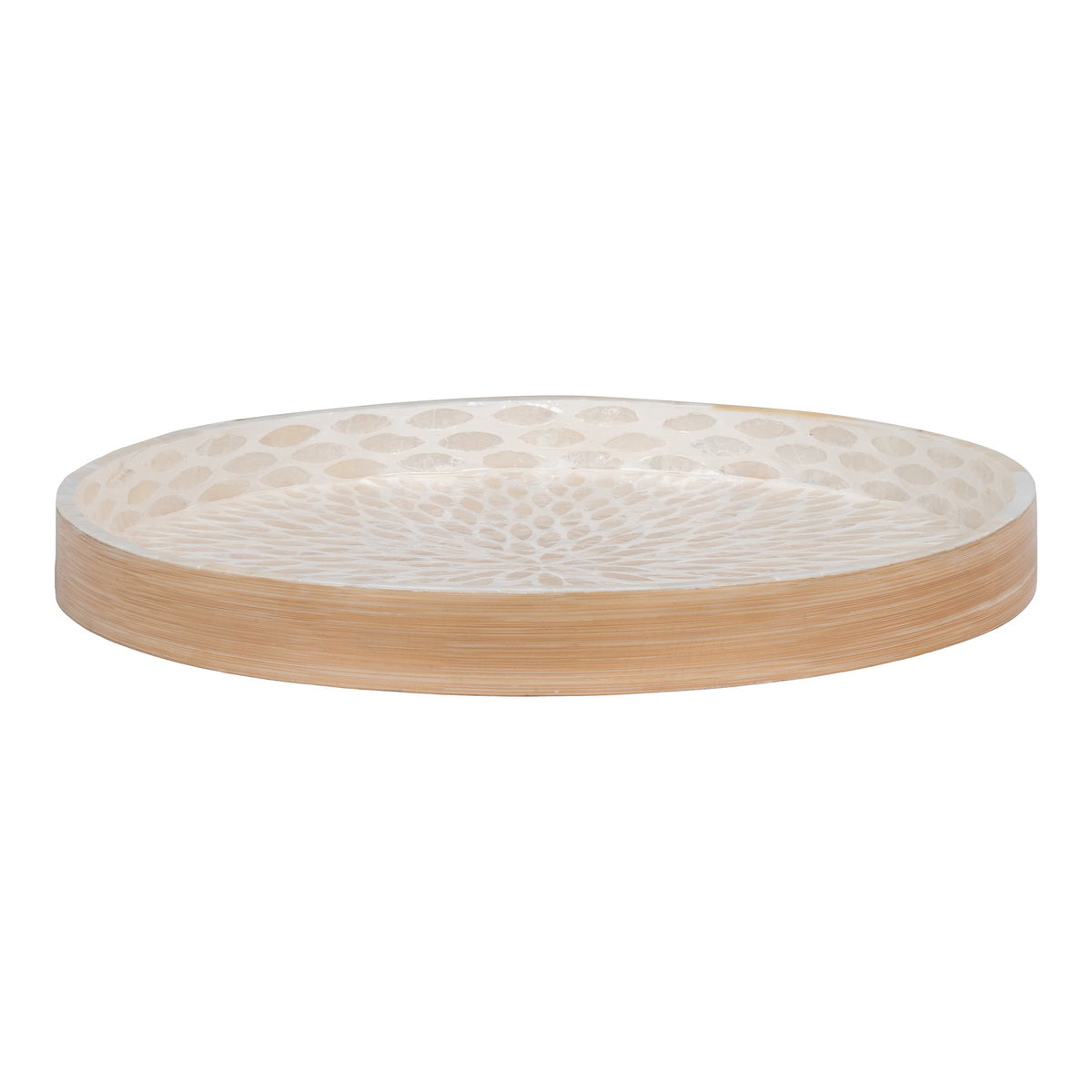 Tablett – Bambus/Capiz Beige, ø 40 × 3,5 cm von Luiva Living