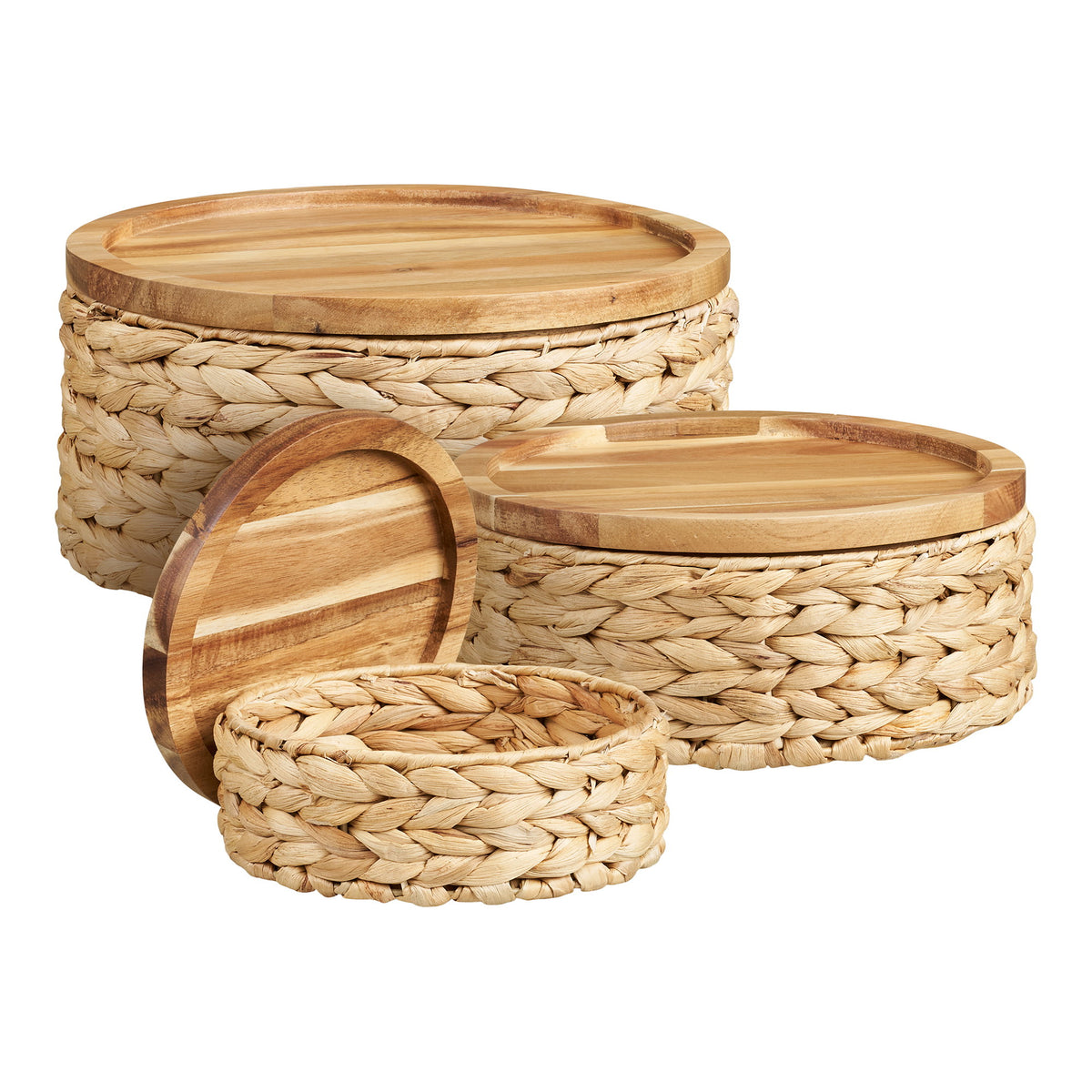 Berit Korb 3er-Set mit Holzdeckel – Wasserhyazinthe Natur – Ansicht 2