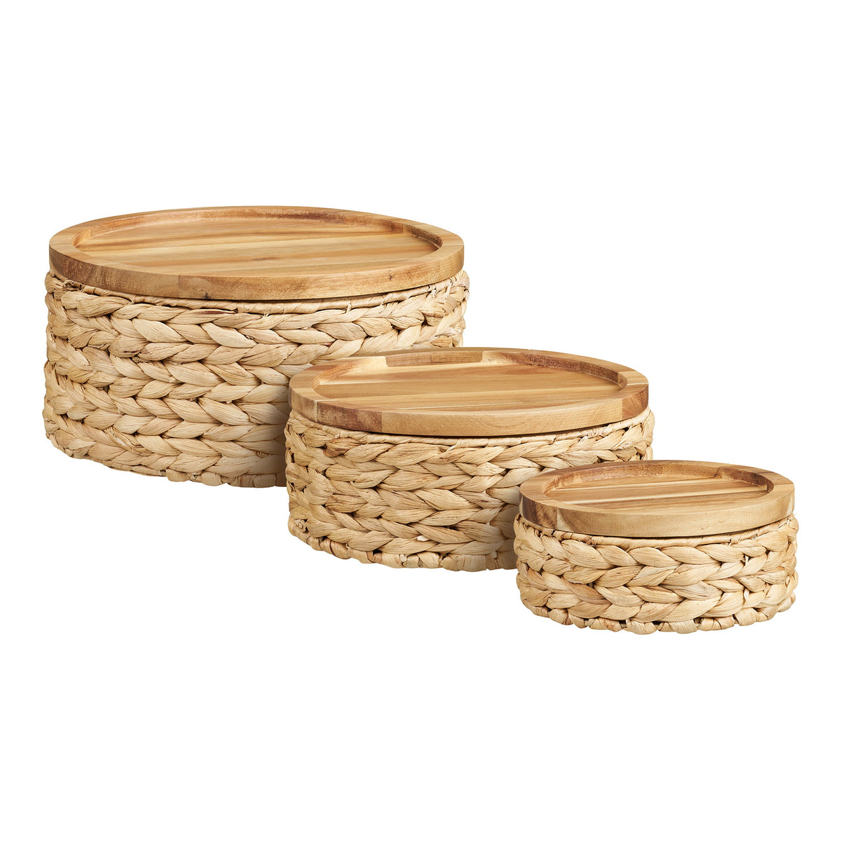 Berit Korb 3er-Set mit Holzdeckel – Wasserhyazinthe Natur von Luiva Living