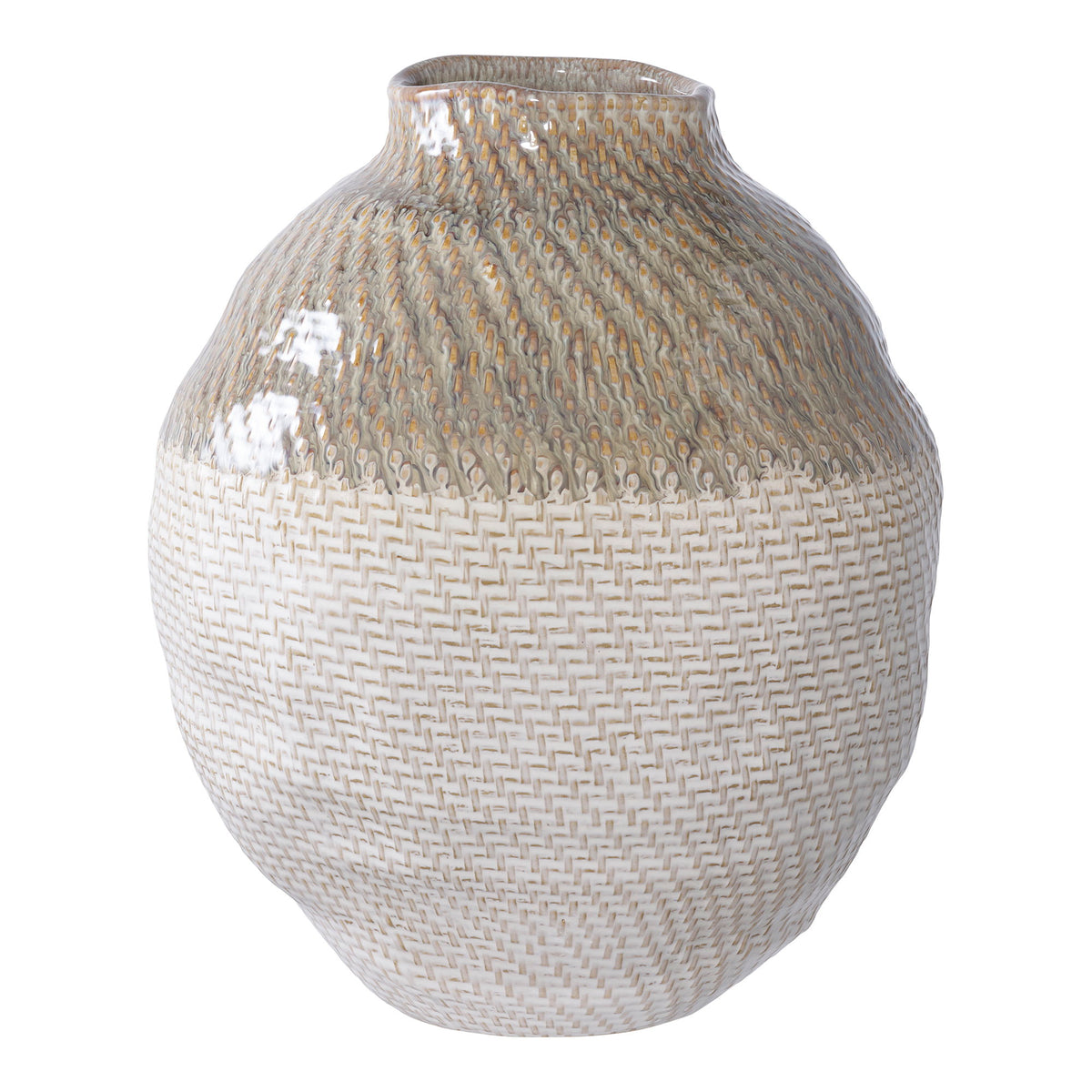 Vase – Keramik Weiß/Grün, ø 26 × 30,5 cm von Luiva Living
