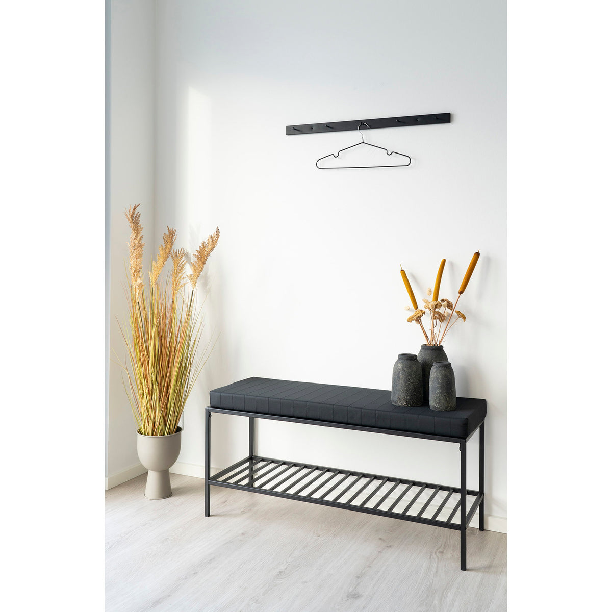 Sami Wandgarderobe – Stahl Schwarz, 70 × 4 cm – Ansicht 3