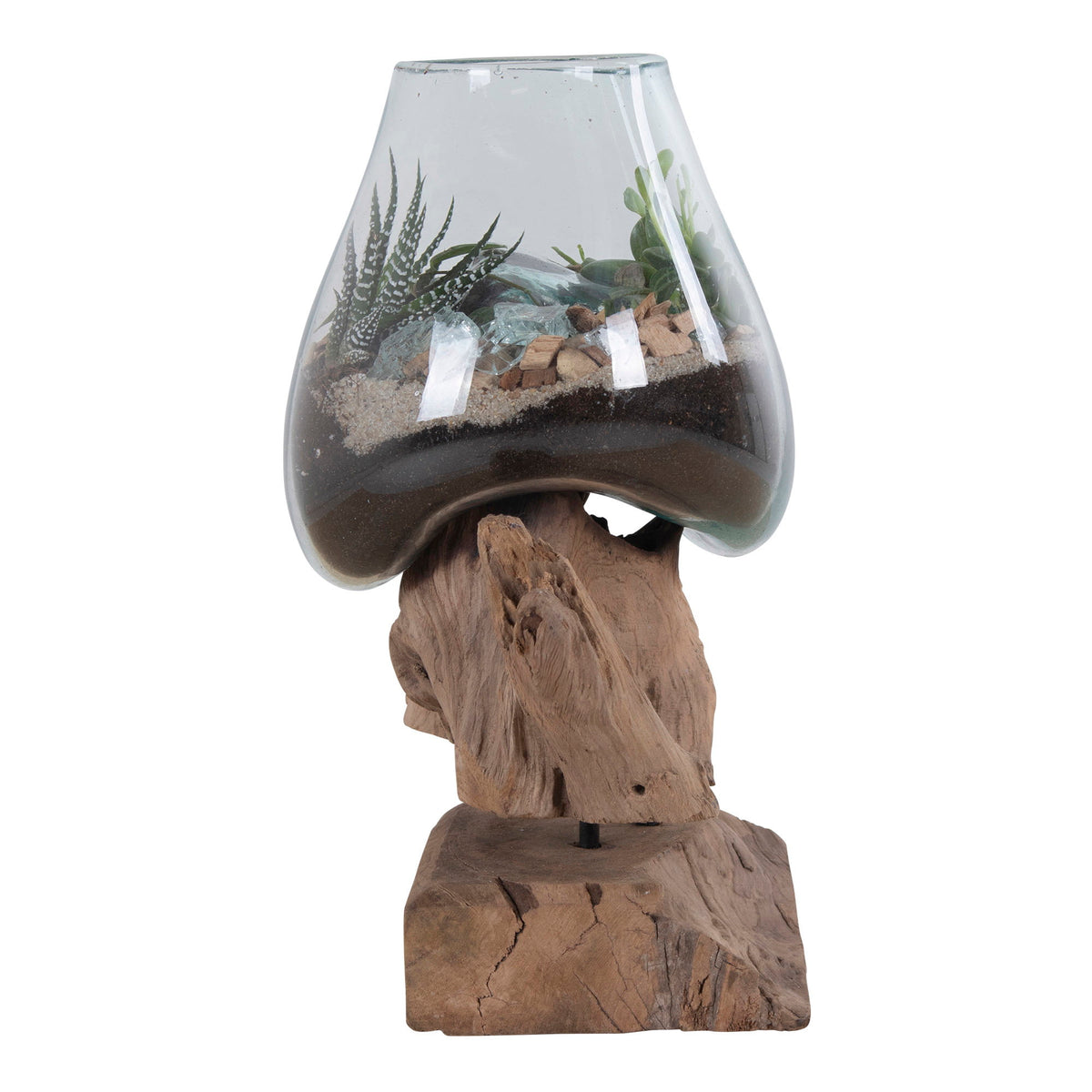 Inken Deko-Objekt in Tropfenform – Teak/Glas Natur, H 25 cm – Ansicht 2