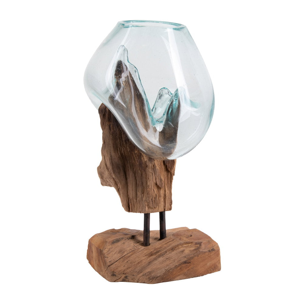 Inken Deko-Objekt in Tropfenform – Teak/Glas Natur, H 25 cm – Ansicht 4