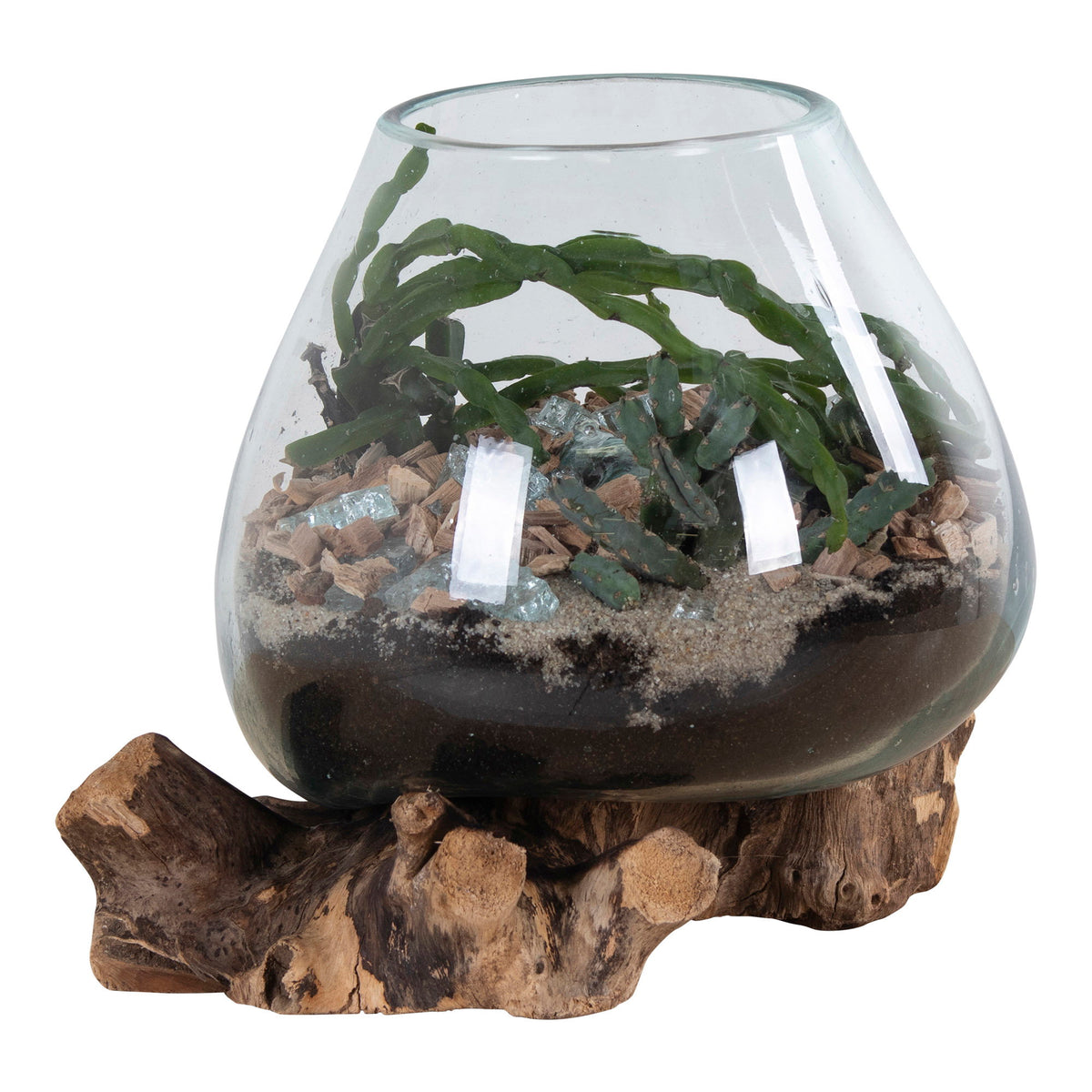 Inken Deko-Objekt in Tropfenform – Teak/Glas Natur, H 15–20 cm – Ansicht 2