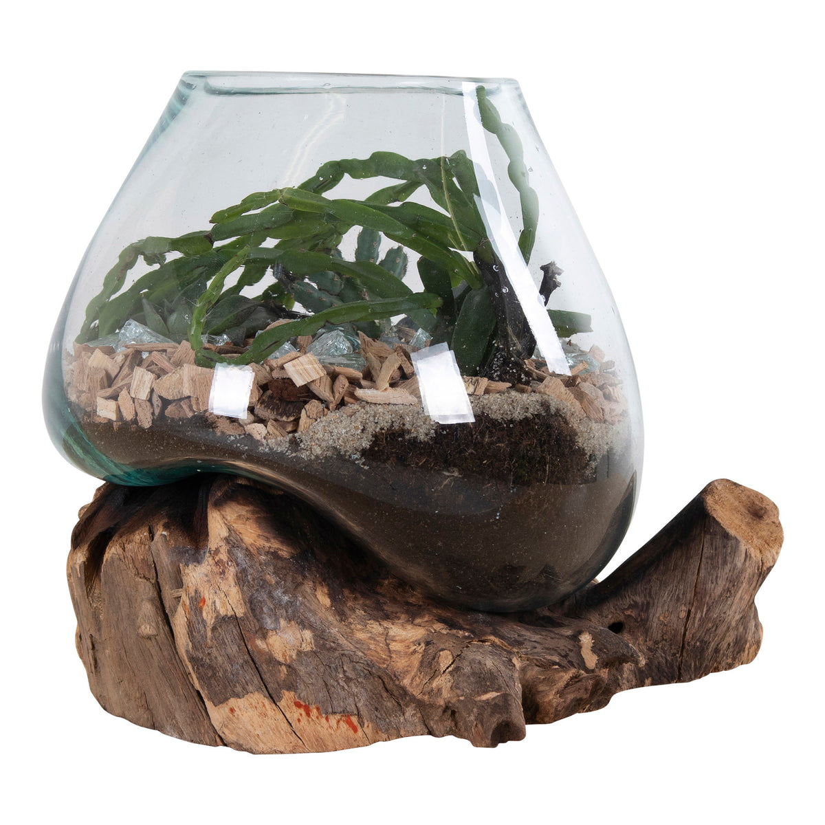 Inken Deko-Objekt in Tropfenform – Teak/Glas Natur, H 15–20 cm – Ansicht 4