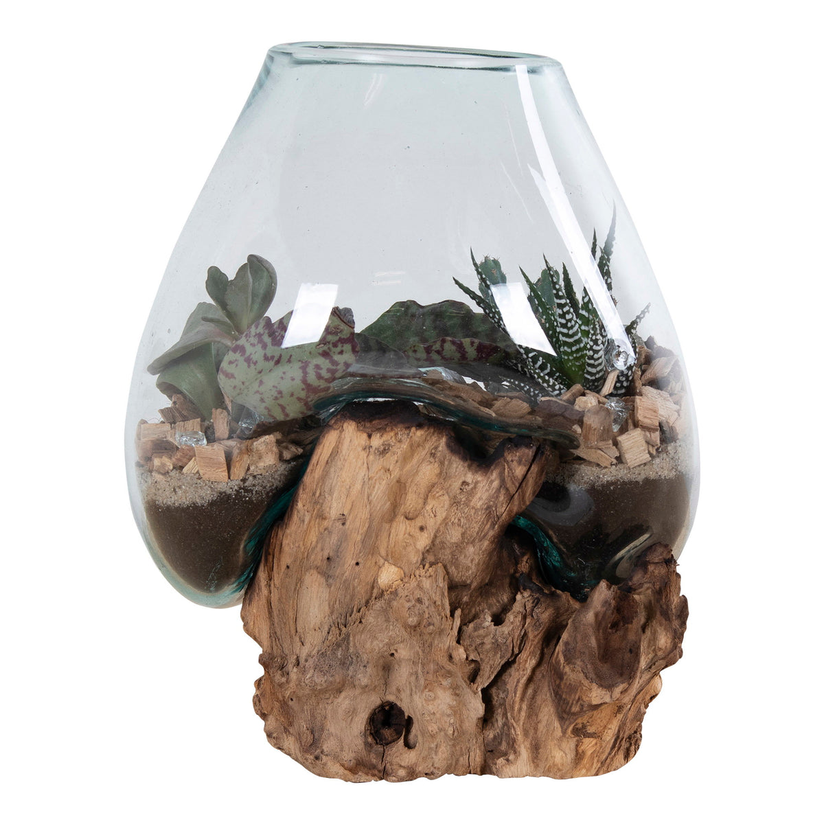 Inken Deko-Objekt in Tropfenform – Teak/Glas Natur, H 15–20 cm – Ansicht 6
