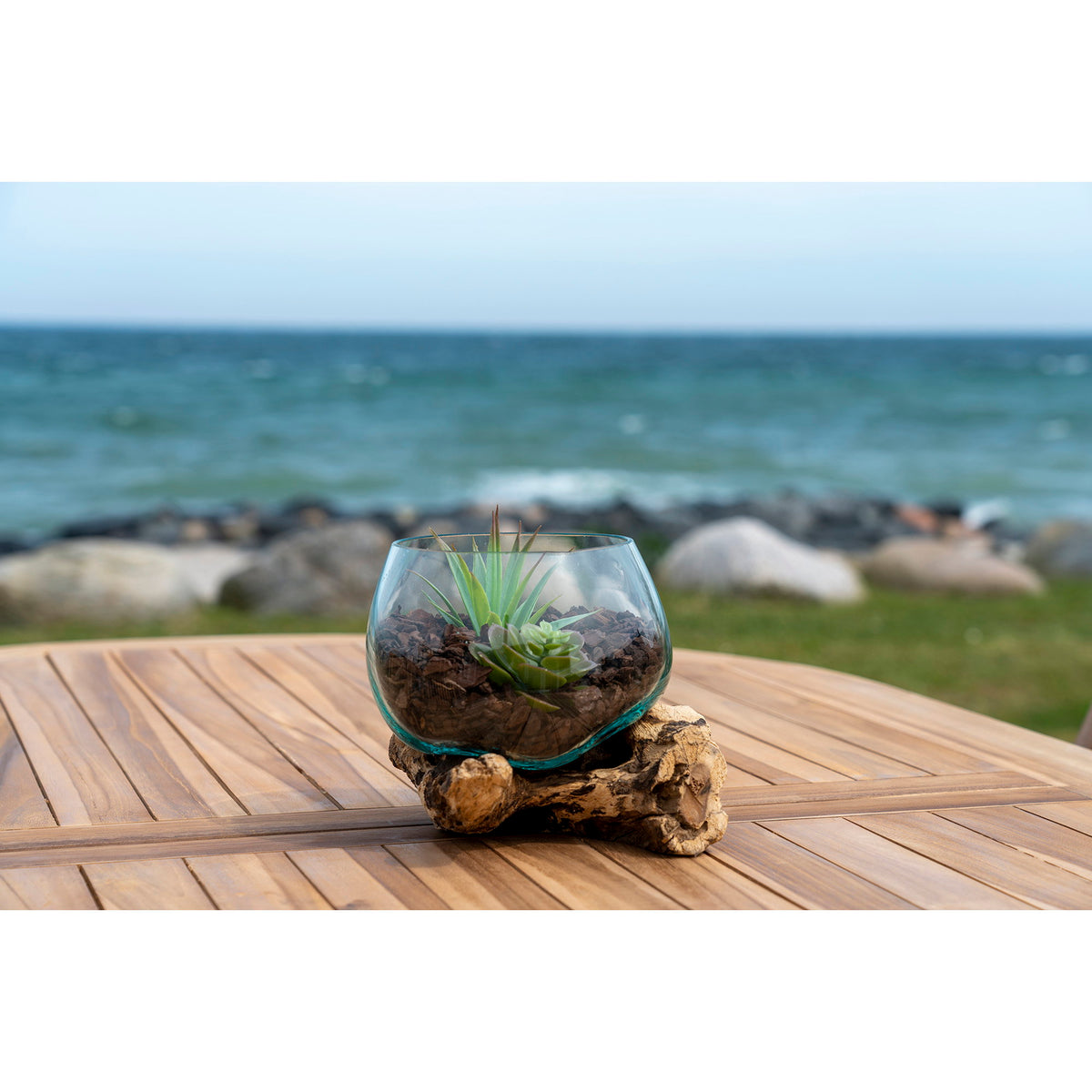 Inken Deko-Objekt in Tropfenform – Teak/Glas Natur, H 15 cm – Ansicht 6