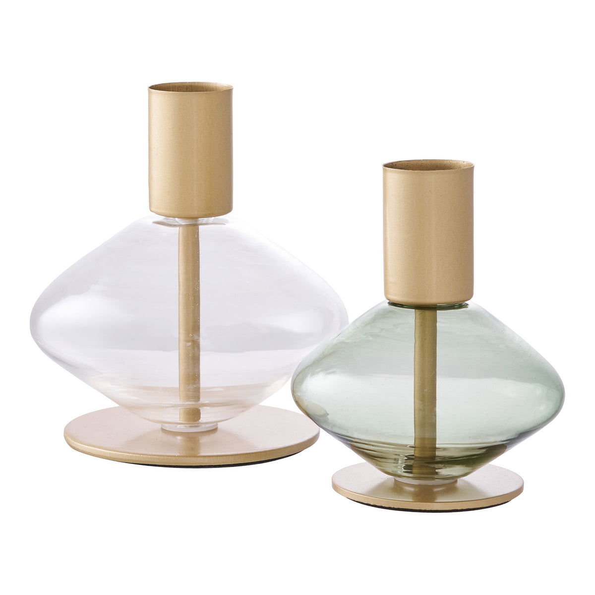 Kerzenhalter 2er-Set – Glas/Metall Klar/Grün von Luiva Living