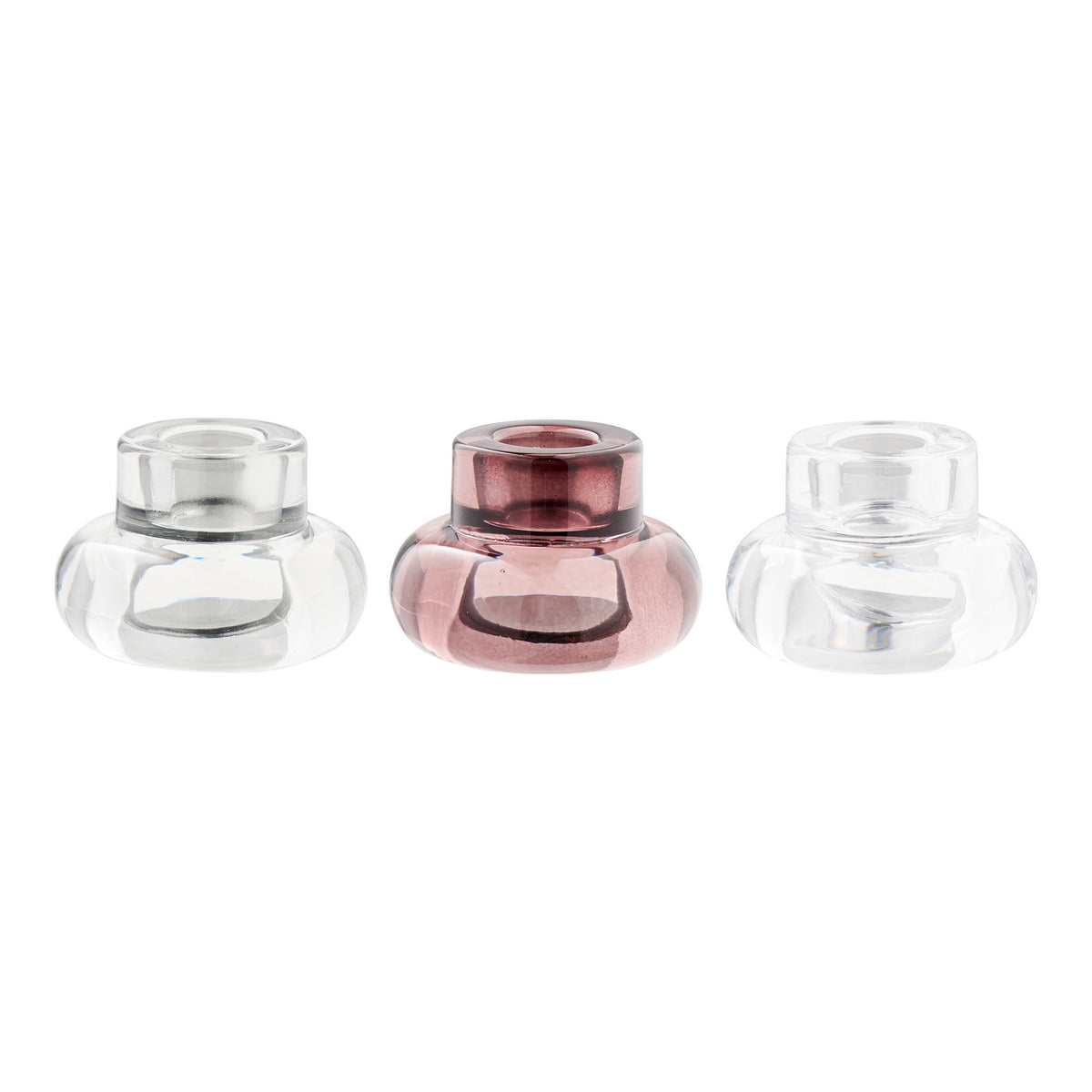 Kerzenhalter 3er-Set – Glas Klar/Rauchgrau/Bordeauxrot – Ansicht 2