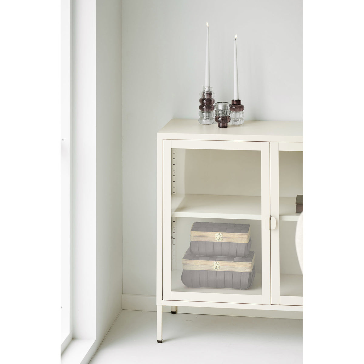 Kerzenhalter 3er-Set – Glas Klar/Rauchgrau/Bordeauxrot – Ansicht 9