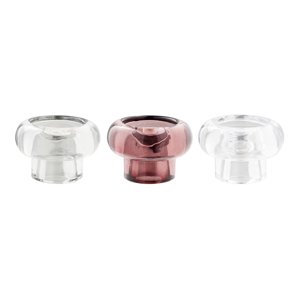 Kerzenhalter 3er-Set – Glas Klar/Rauchgrau/Bordeauxrot von Luiva Living