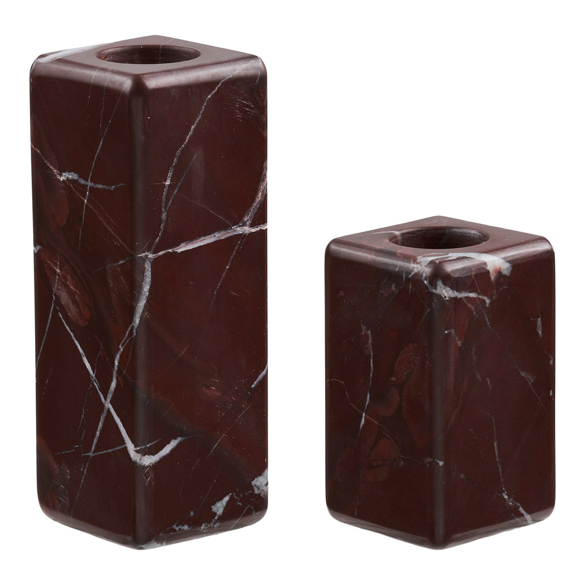Kerzenhalter 2er-Set – Marmor Kastanienrot von Luiva Living