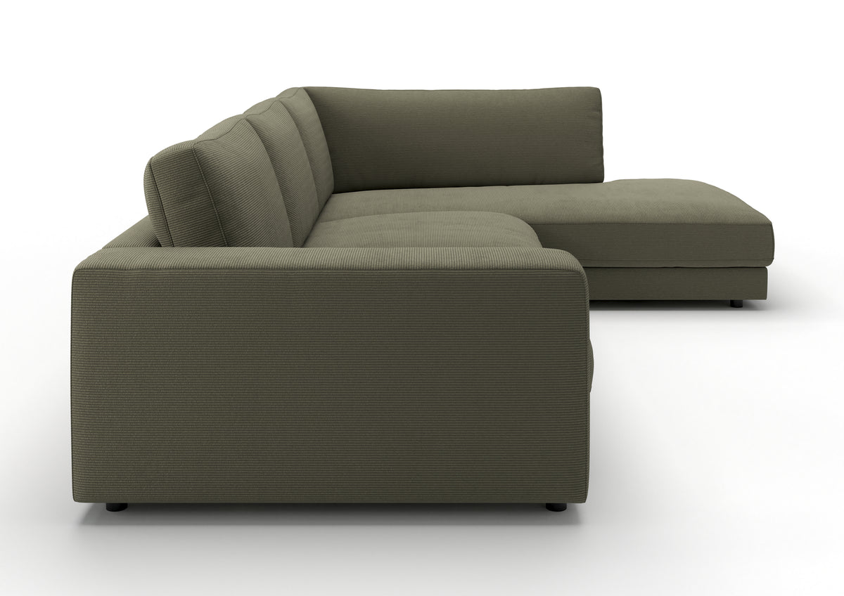 Skagen Ecksofa in L-Form in Feincord Oliv, Ecke rechts – Seitenansicht