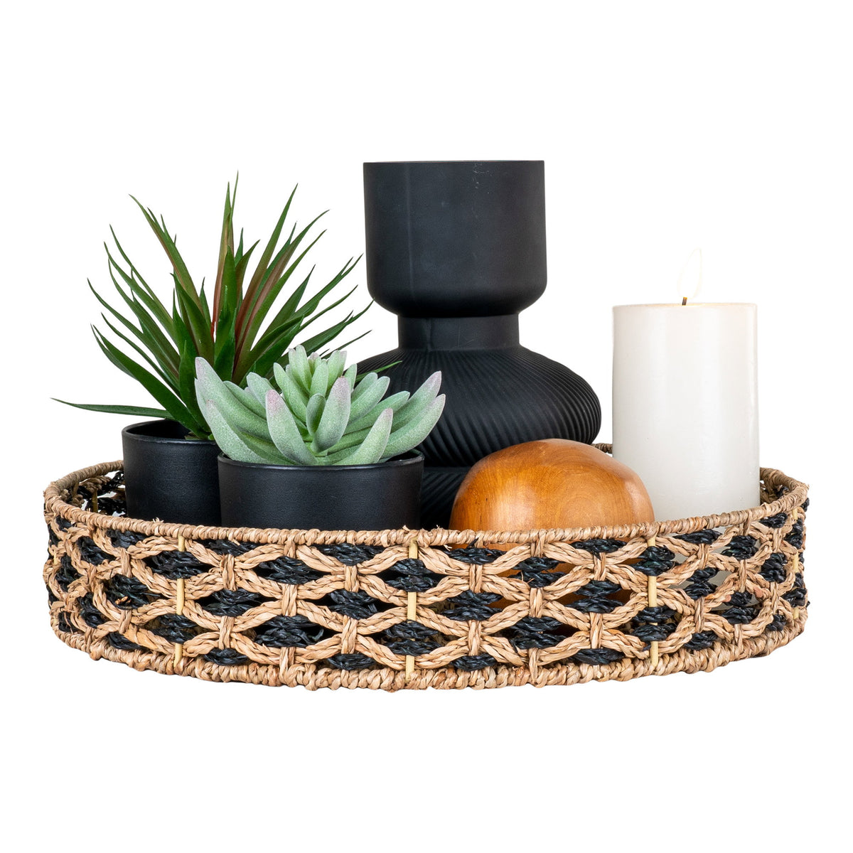 Brisa Tablett – Seegras Natur/Schwarz, ø 38 cm – Ansicht 4