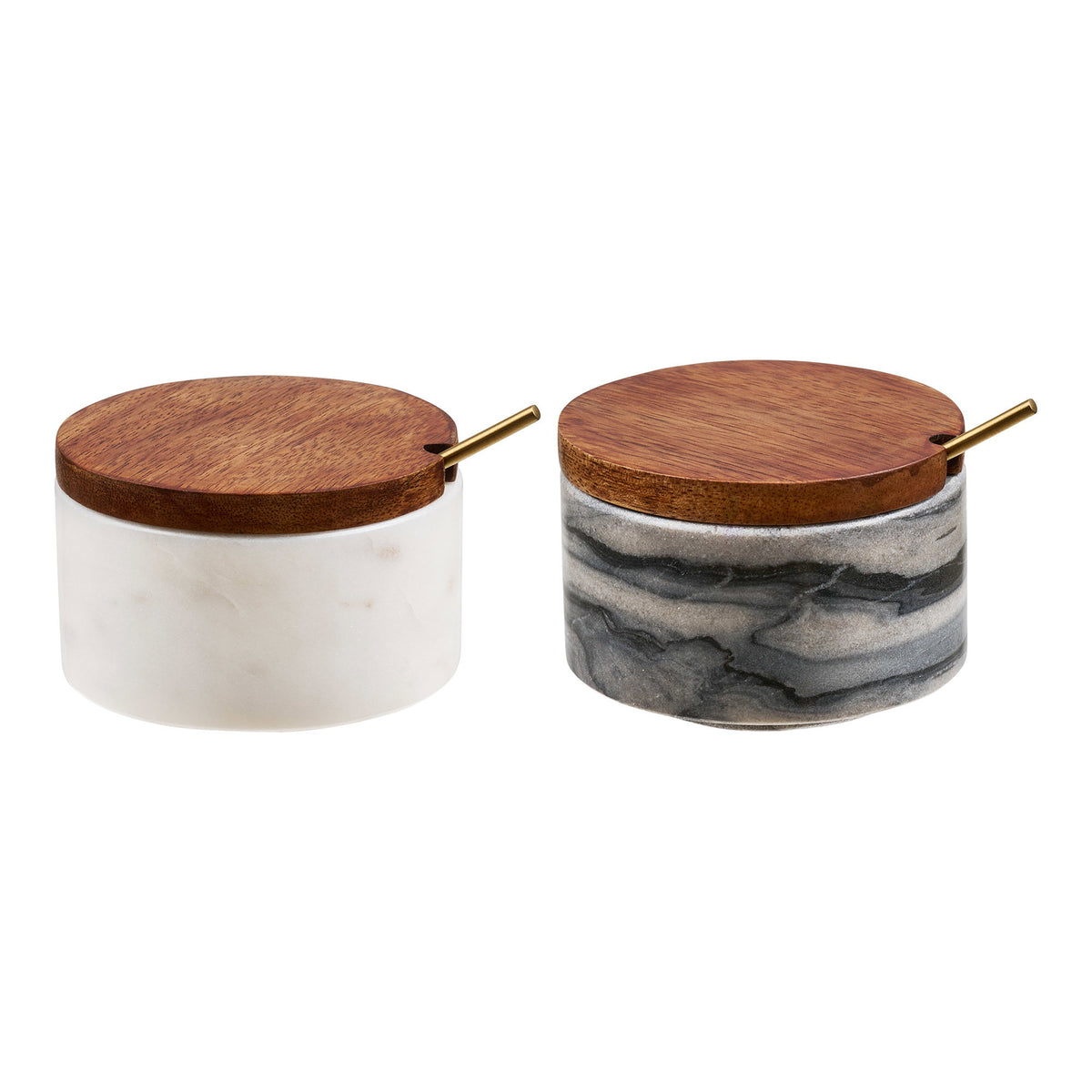 Bo Vorratsdose 2er-Set mit Löffel – Marmor Grau/Weiß/Messing von Luiva Living