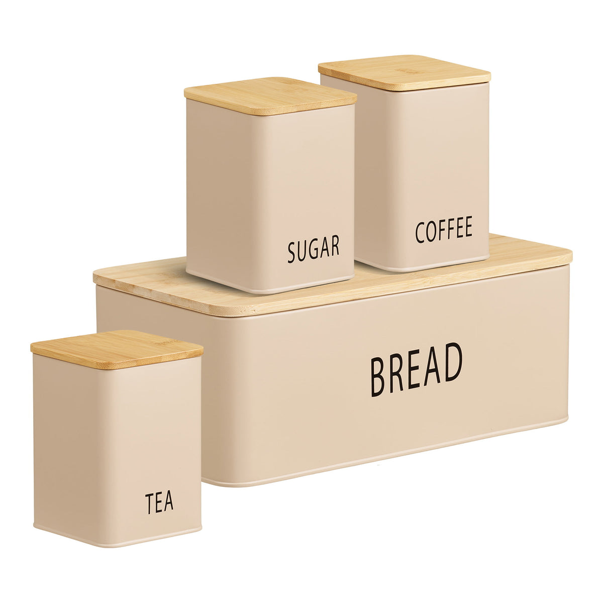 Tjorven Brotkasten 4er-Set mit 3 Dosen – Metall/Bambus Beige – Ansicht 2