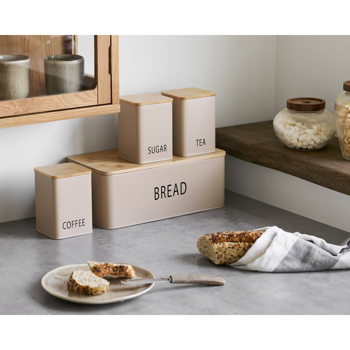 Tjorven Brotkasten 4er-Set mit 3 Dosen – Metall/Bambus Beige – Ansicht 6