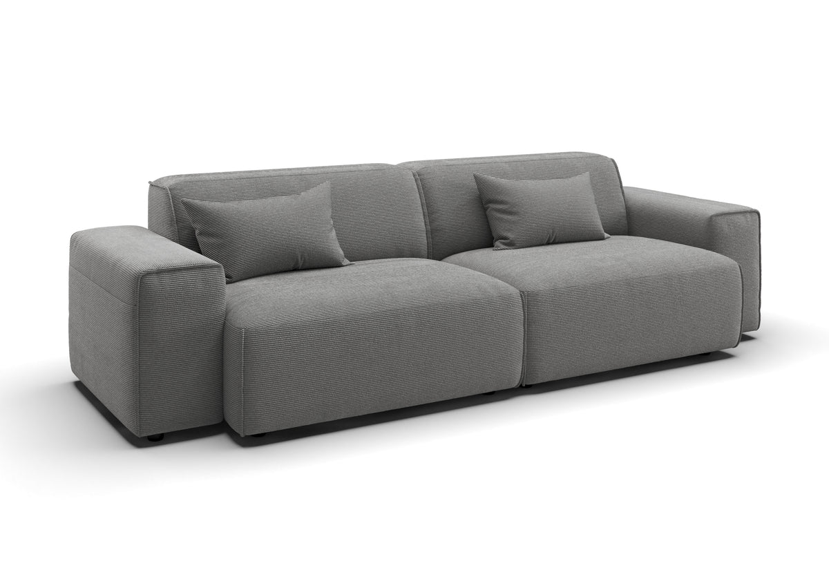 Lund 3-Sitzer-Sofa in Feincord Grau mit Dekokissen