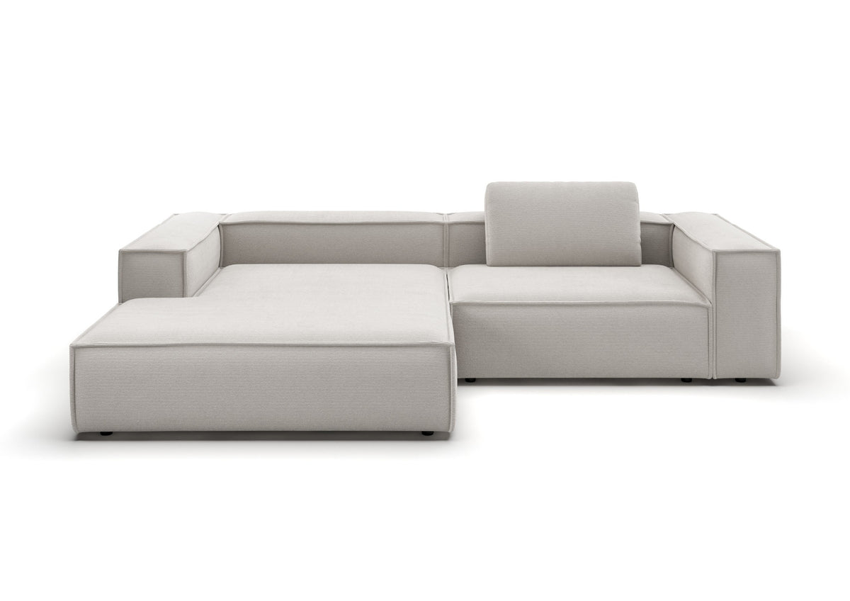 Bergen Ecksofa mit Longchair in Feincord Weiß, Longchair links – Ansicht von vorn