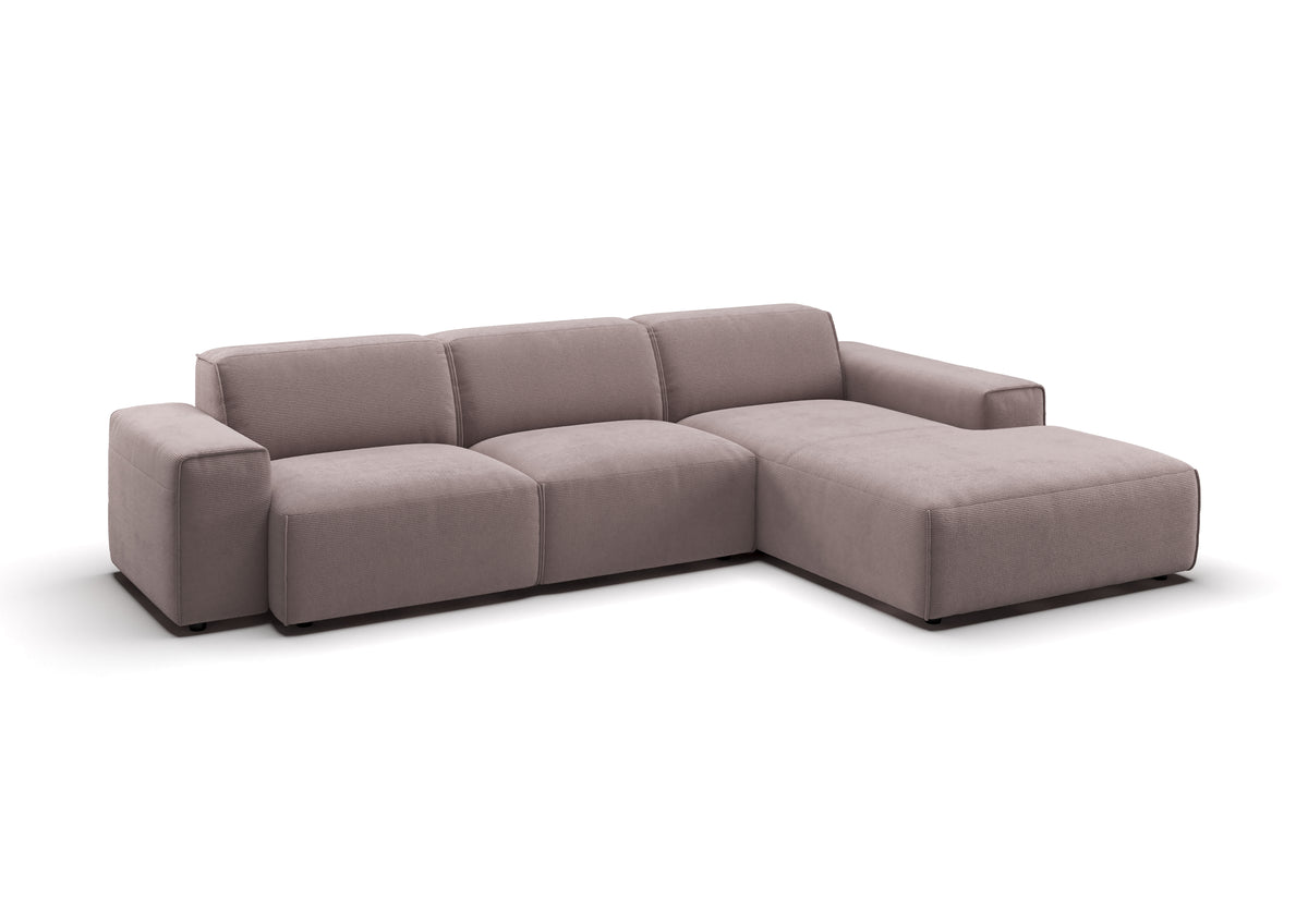 Lund Ecksofa mit Ottomane in Feincord Altrosa, Ottomane rechts