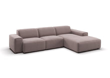 Lund Ecksofa mit Ottomane in Feincord Altrosa, Ottomane rechts