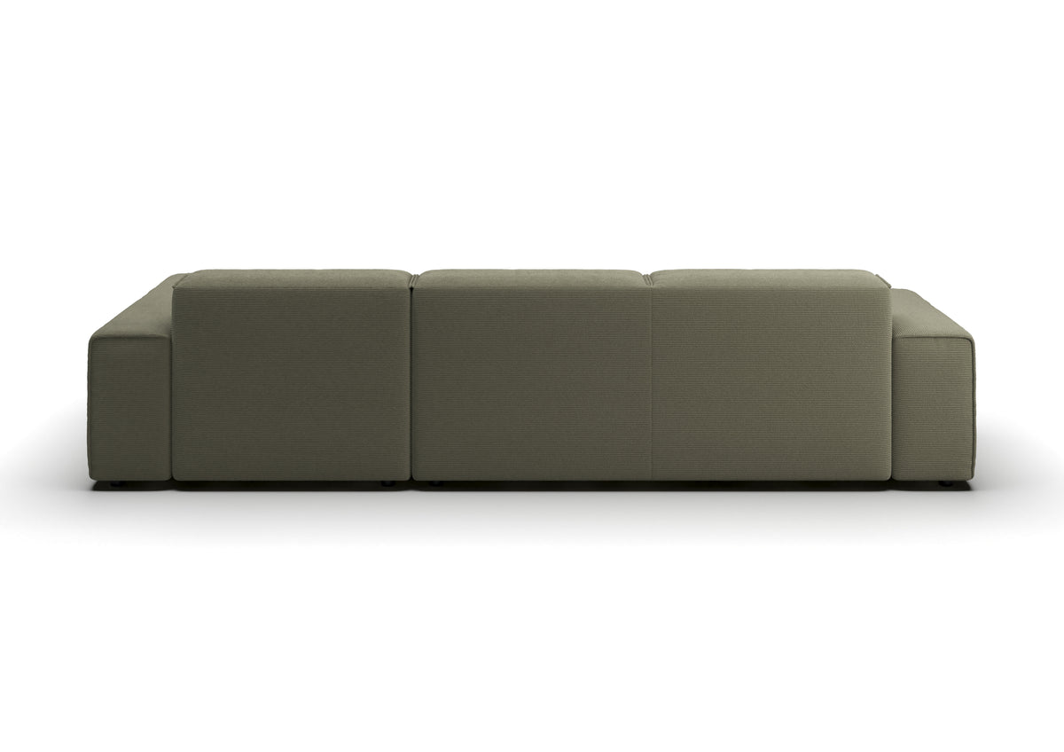 Lund Ecksofa mit Ottomane in Feincord Oliv, Ottomane rechts – Rückansicht