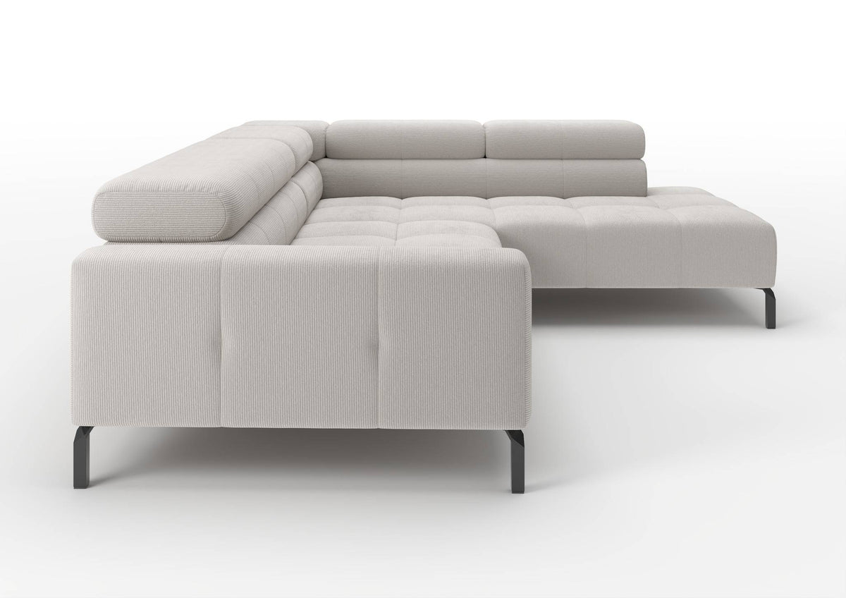Kalmar Ecksofa in L-Form in Feincord Weiß, Ecke rechts – Seitenansicht