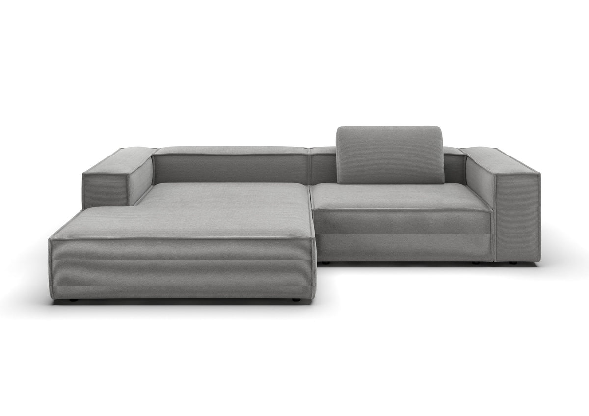 Bergen Ecksofa mit Longchair in Feincord Grau, Longchair links – Ansicht von vorn