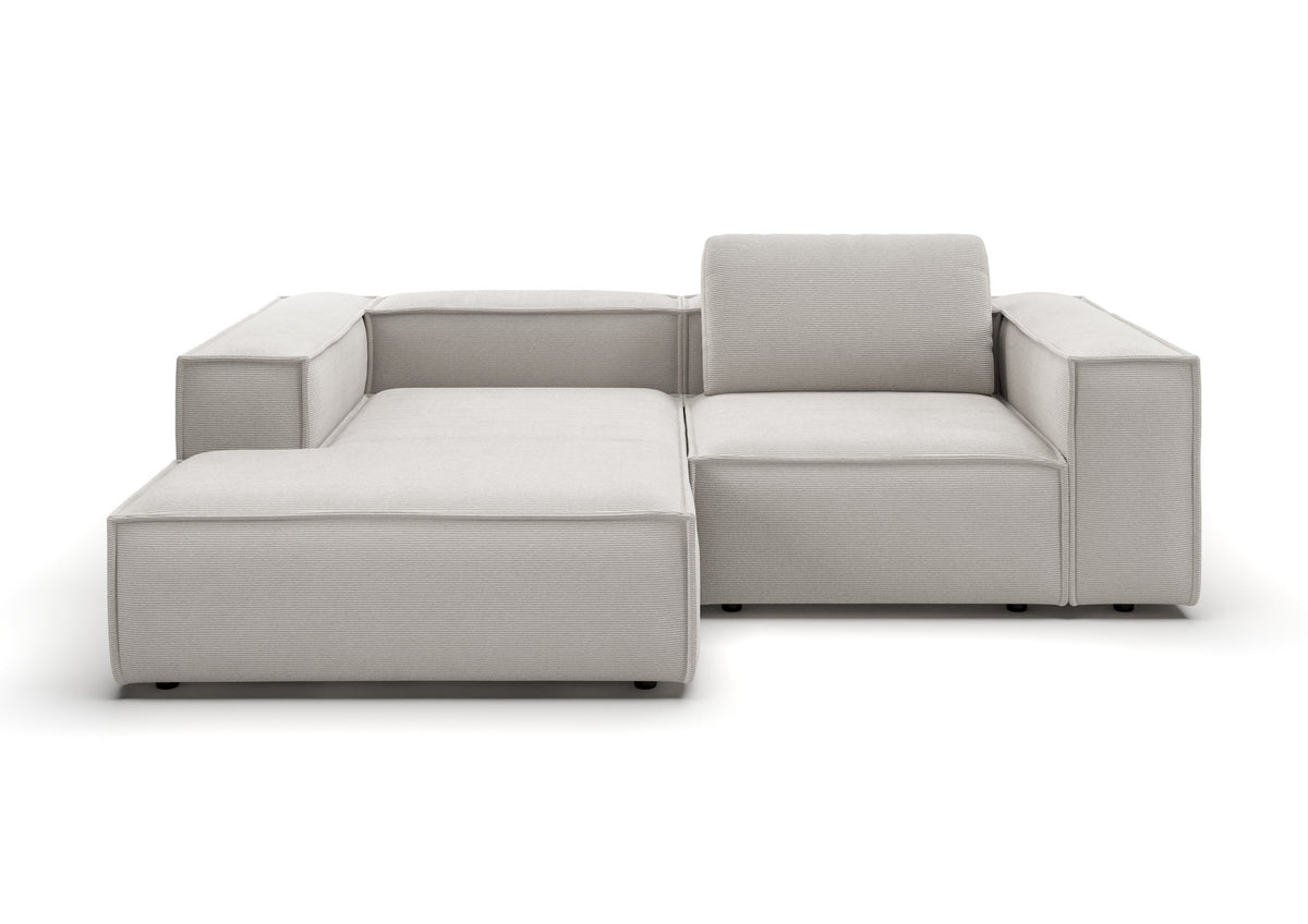 Bergen Ecksofa kompakt mit Longchair in Feincord Weiß, Longchair links – Ansicht von vorn
