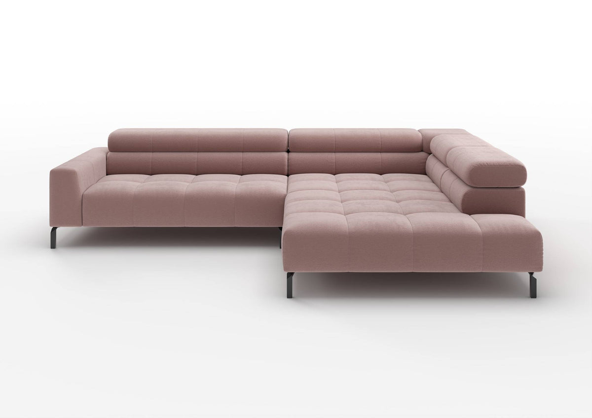 Kalmar Ecksofa in L-Form groß in Feincord Altrosa, Ecke rechts – Ansicht von vorn
